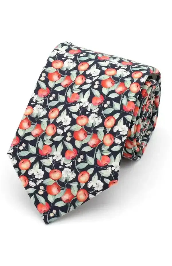 L A Smith Elvington Orchard Tie and Hank Set - Premium Liberty Fabric Necktie & Pocket Square Set for Men - Perfect for Weddings, Business Meetings & Formal Events