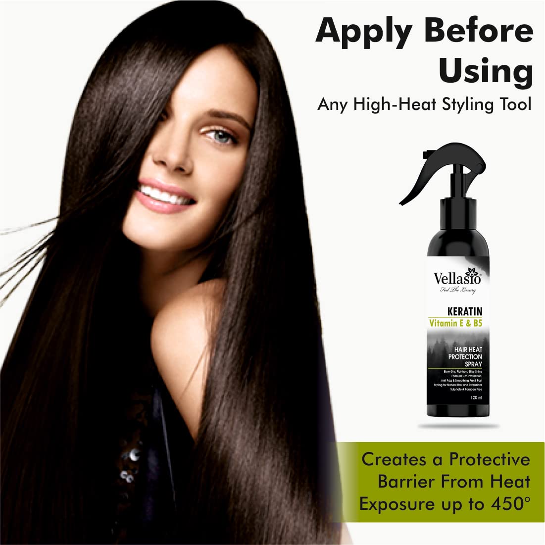 Vellasio Natural Heat Protectant Spray with Moroccan Argan Oil & Grape Seed Oil - Sulfate & Paraben Free Hair Styling Spray for Straighteners & Flat Irons - 120ml for Men & Women - Perfect for Daily Styling & Salon Use