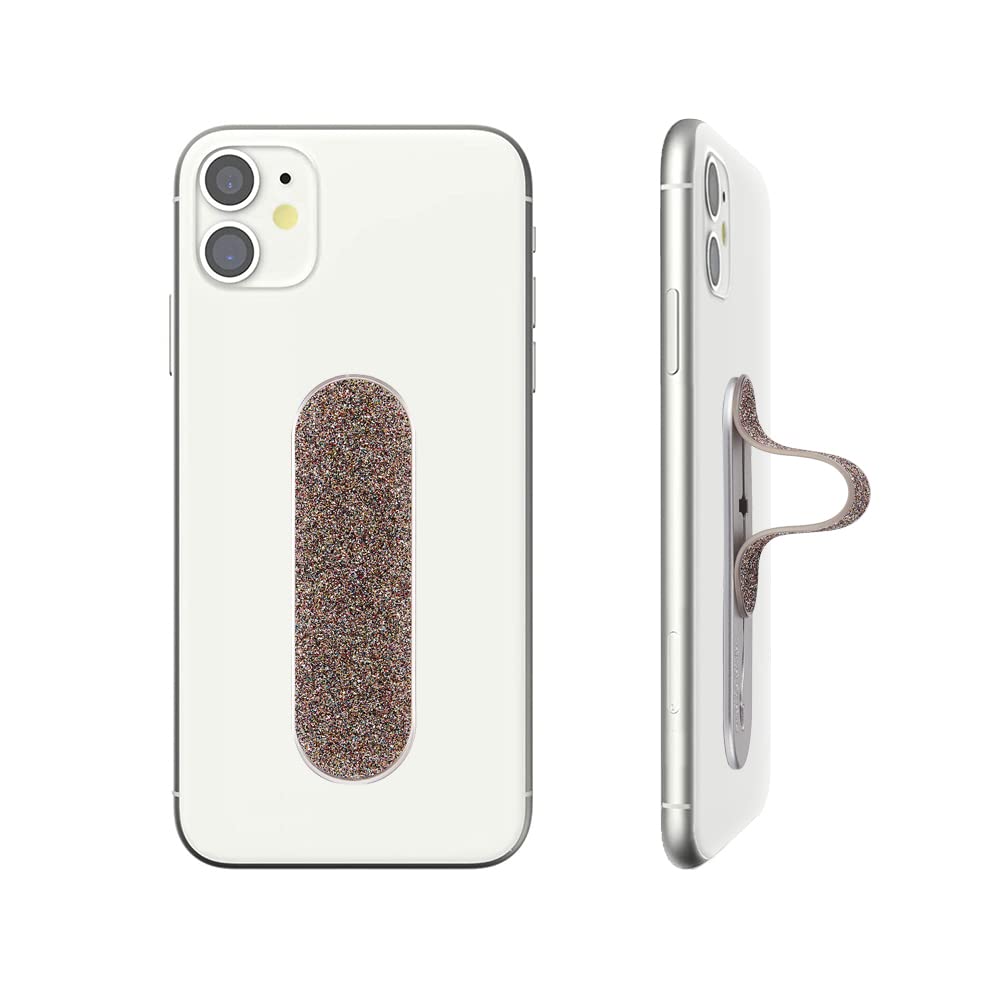 Momostick Flatstick - Slim Finger Grip Strap Holder & Phone Stand for iPhone, Samsung & Most Smartphones | Selfie Grip with Glitter Aurora Design | Perfect for One-Handed Use, Travel & Social Media Photography
