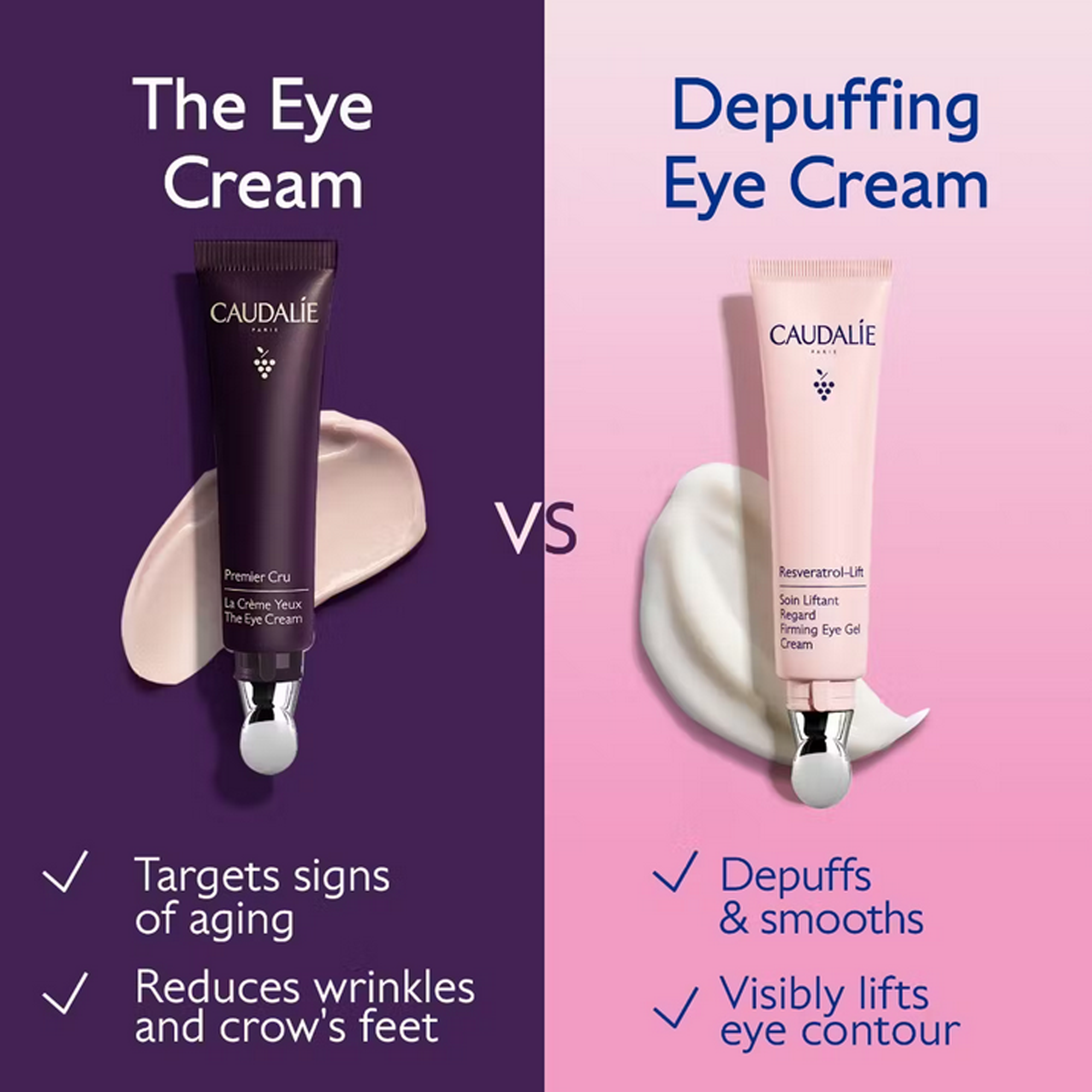 Caudalie Resveratrol Lift Firming Eye Gel Cream - Anti-Aging Eye Treatment for Dark Circles & Puffiness - Perfect for Morning & Night Skincare Routine