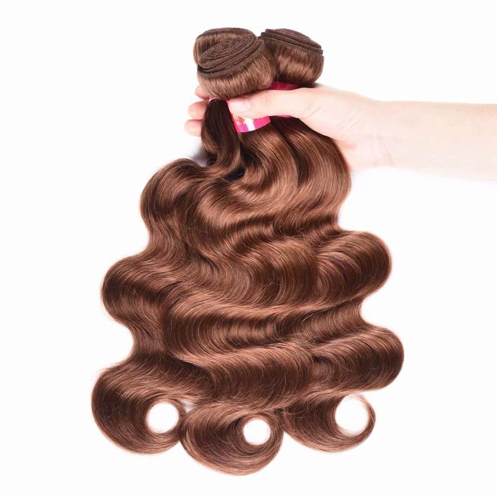 Brazilian Body Wave Human Hair Bundles - 3 Bundles (16 18 20 Inch) 100% Virgin Mink Brazilian Hair Weave Extensions - Natural Wavy Colored 30 Brown - Perfect for Salon Styling, Everyday Wear & Special Occasions