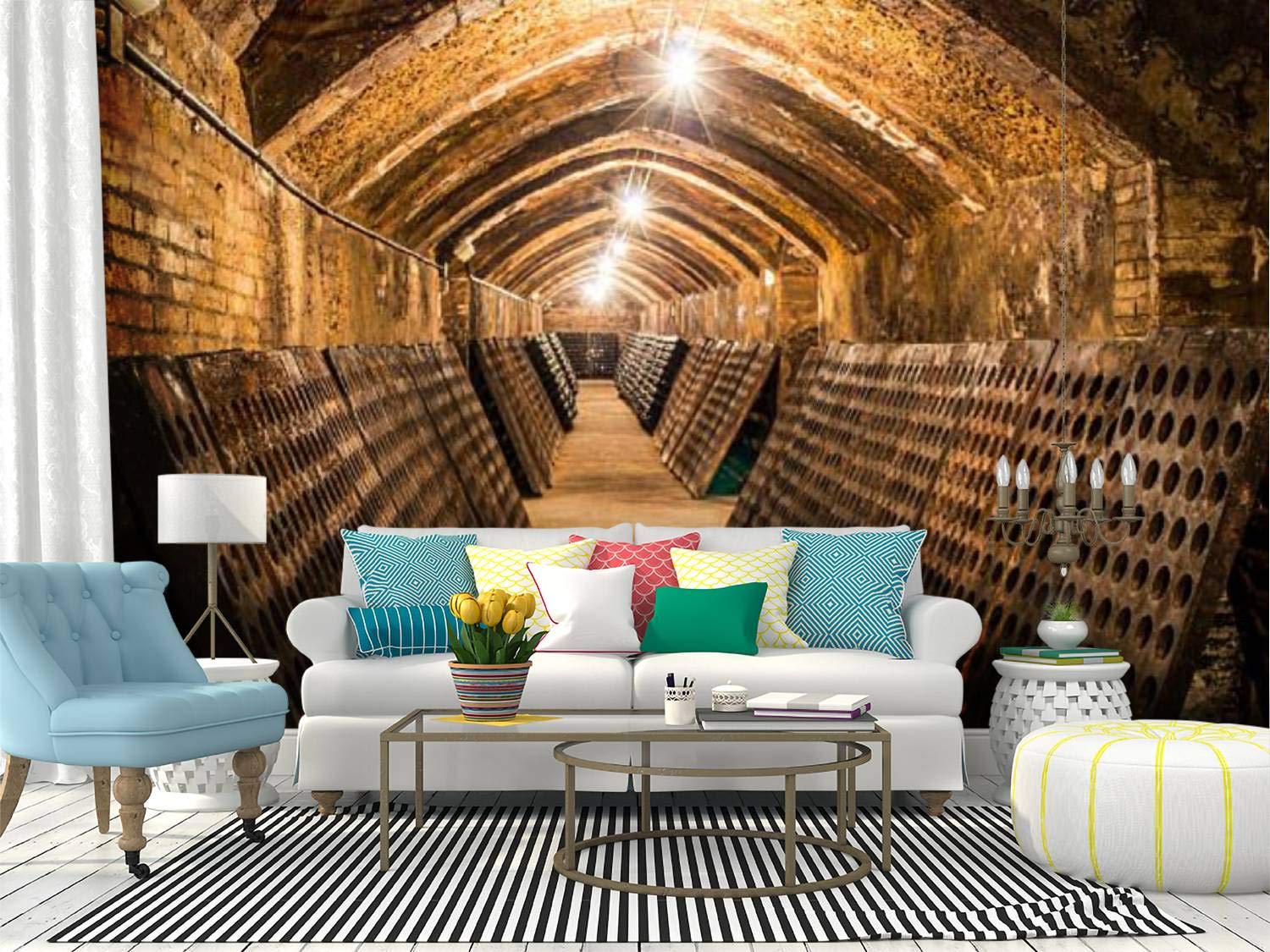 RECETHROWS Peel and Stick Wallpaper - Self-Adhesive Vinyl Film Roll with Wine Cellar Bottle & Champagne Design, Large Removable Wall Mural for Home Decor | Perfect for Living Room, Bedroom, Kitchen Backsplash, and Office Accent Wall