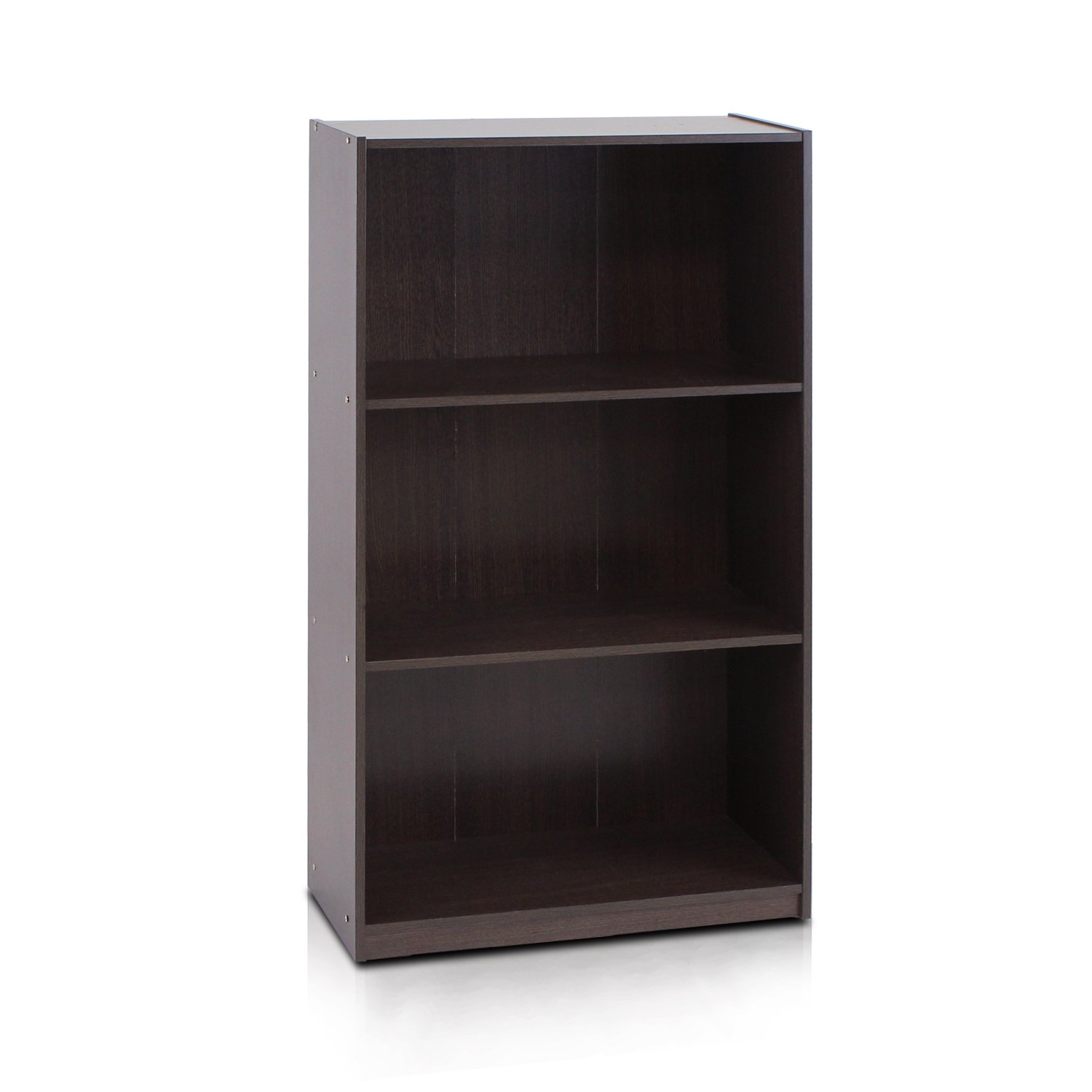 Furinno 3-Tier Bookcase Storage Shelf Unit - Dark Brown Wooden Bookshelf for Living Room, Bedroom & Office Organization