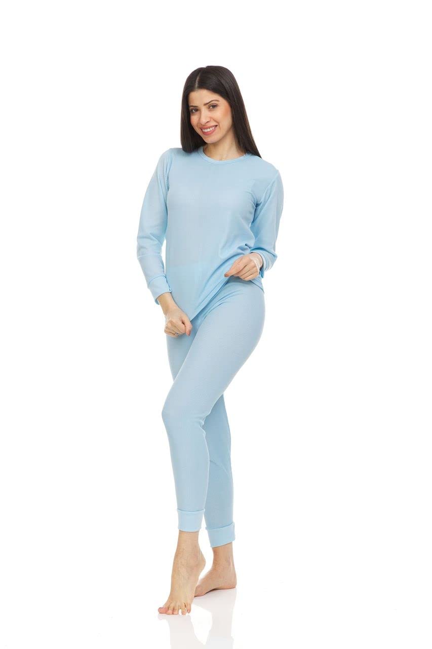 Wholesale Bulk 2-Piece Women's Thermal Underwear Set - Cotton Long Johns Base Layer Top & Bottom in Solid Colors - Perfect for Winter, Outdoor Activities & Layering