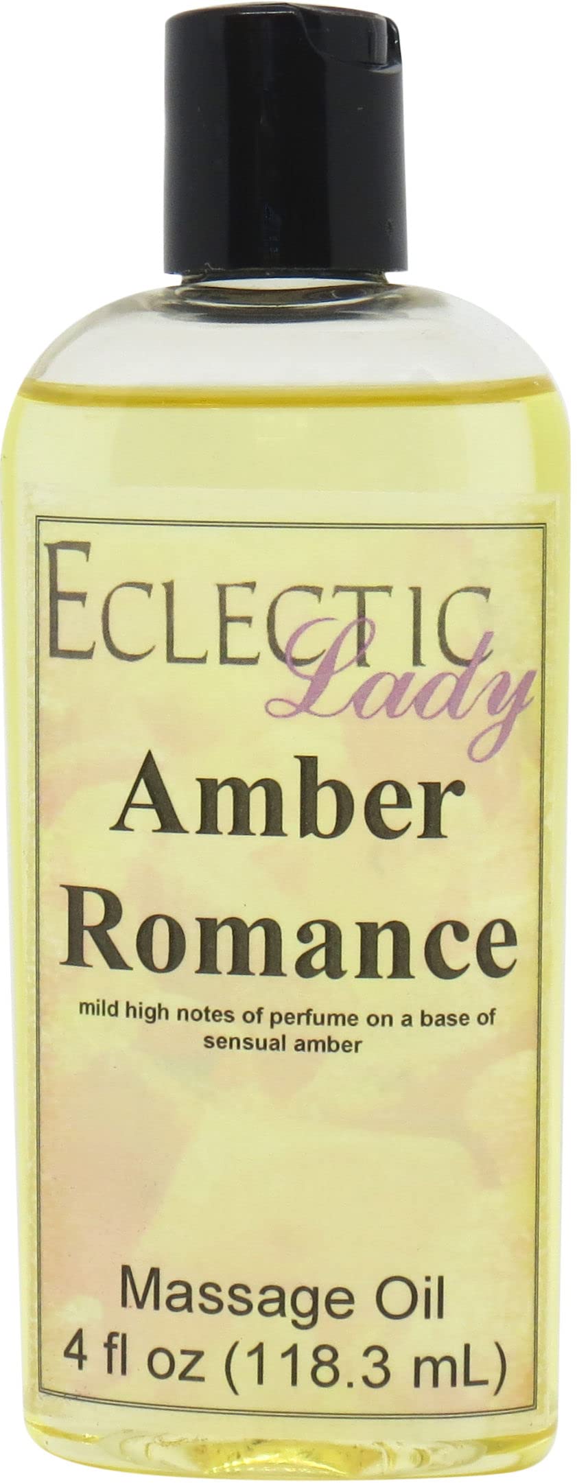 Amber Romance Massage Oil 4 oz - Sweet Almond & Jojoba Oil Blend, Preservative Free, Aromatherapy & Relaxation - Perfect for Couples Massage, Spa Nights & Stress Relief