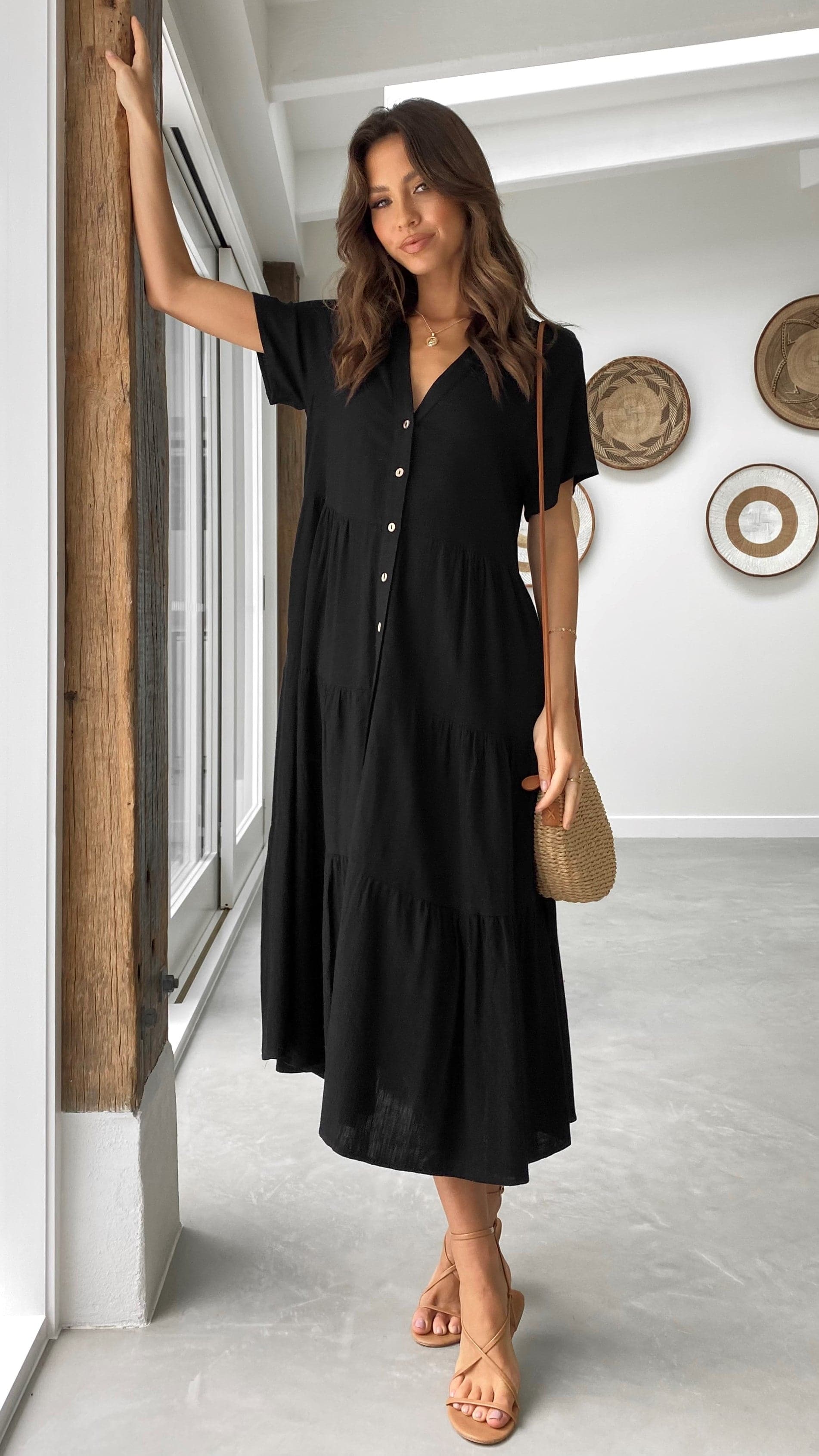 Kimberly Midi Dress - Elegant Black Women's Dress for Casual Wear, Office & Date Night | Plus Size Options Available