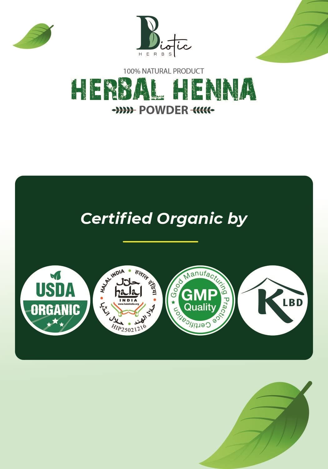Biotic Herbs 100% Natural Organic Henna Powder for Hair Color & Growth - Reddish Brown Hair Dye (100g) | Safe Chemical-Free Hair Treatment for Natural Coloring, Conditioning & Styling at Home