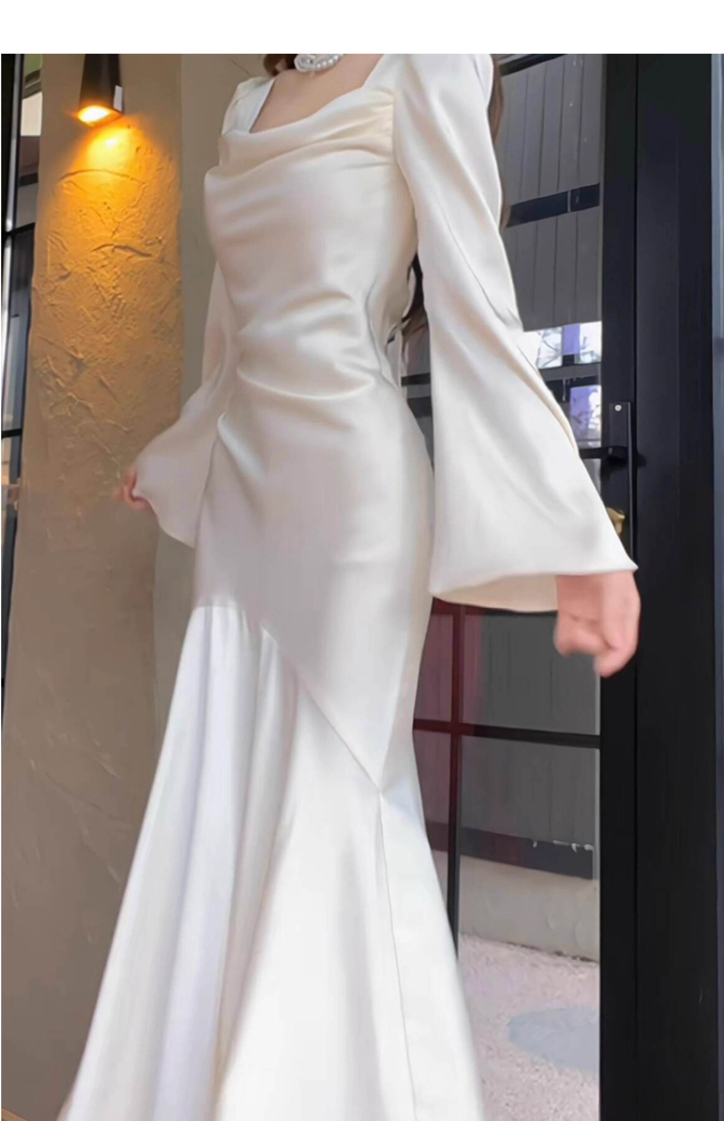 Elegant Mermaid Ivory Long Prom Dress with Long Sleeves - Wedding Gown J4802 for Formal Events, Evening Parties & Special Occasions