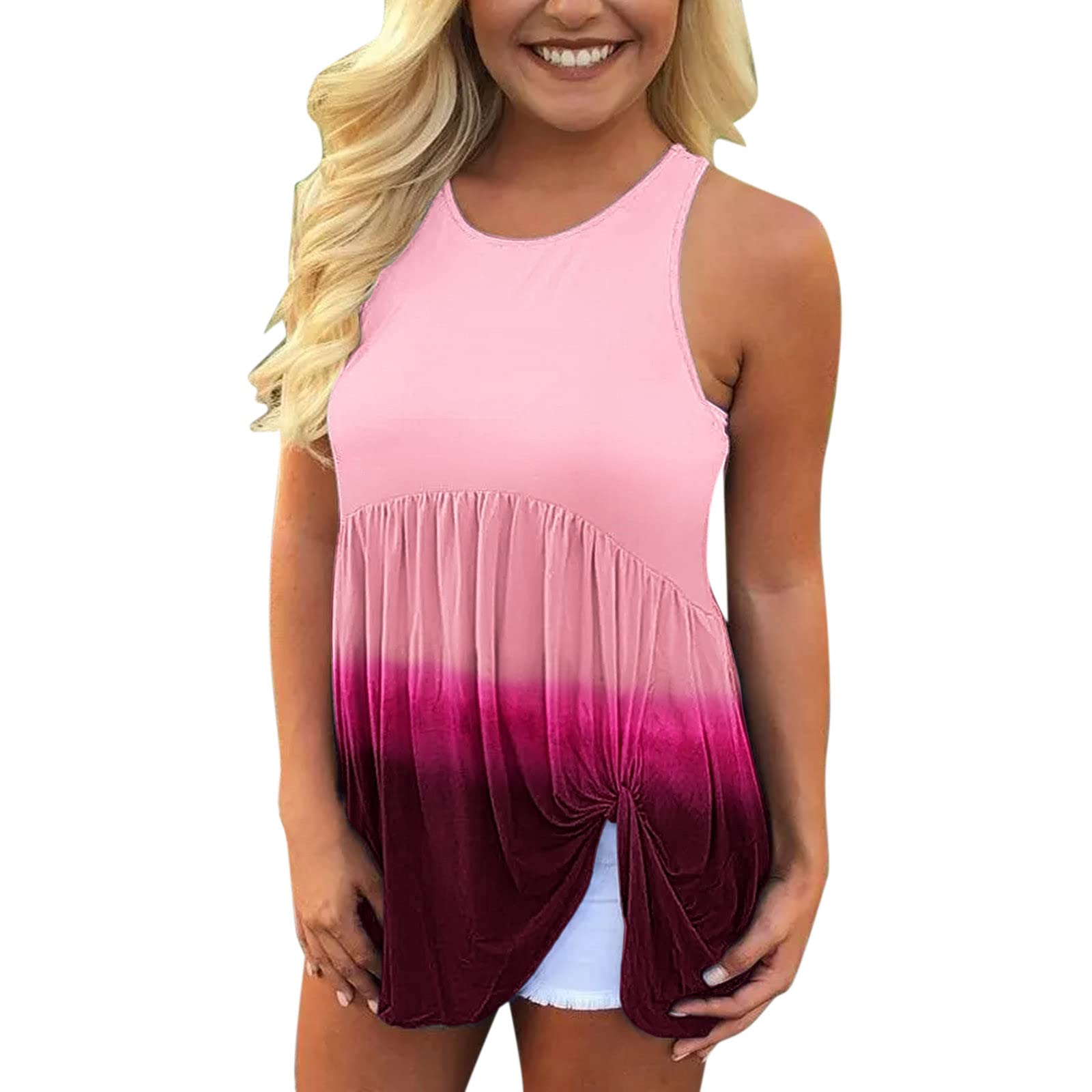 Women's Sleeveless Babydoll Tops - Casual Round Neck Gradient Loose Summer Tank Tops - Perfect for Beach, Vacation & Everyday Wear