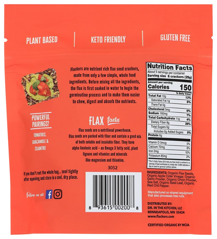 Dr In The Kitchen Savory Flackers 5oz (12 Pack) - Healthy Snacks for Work & Travel