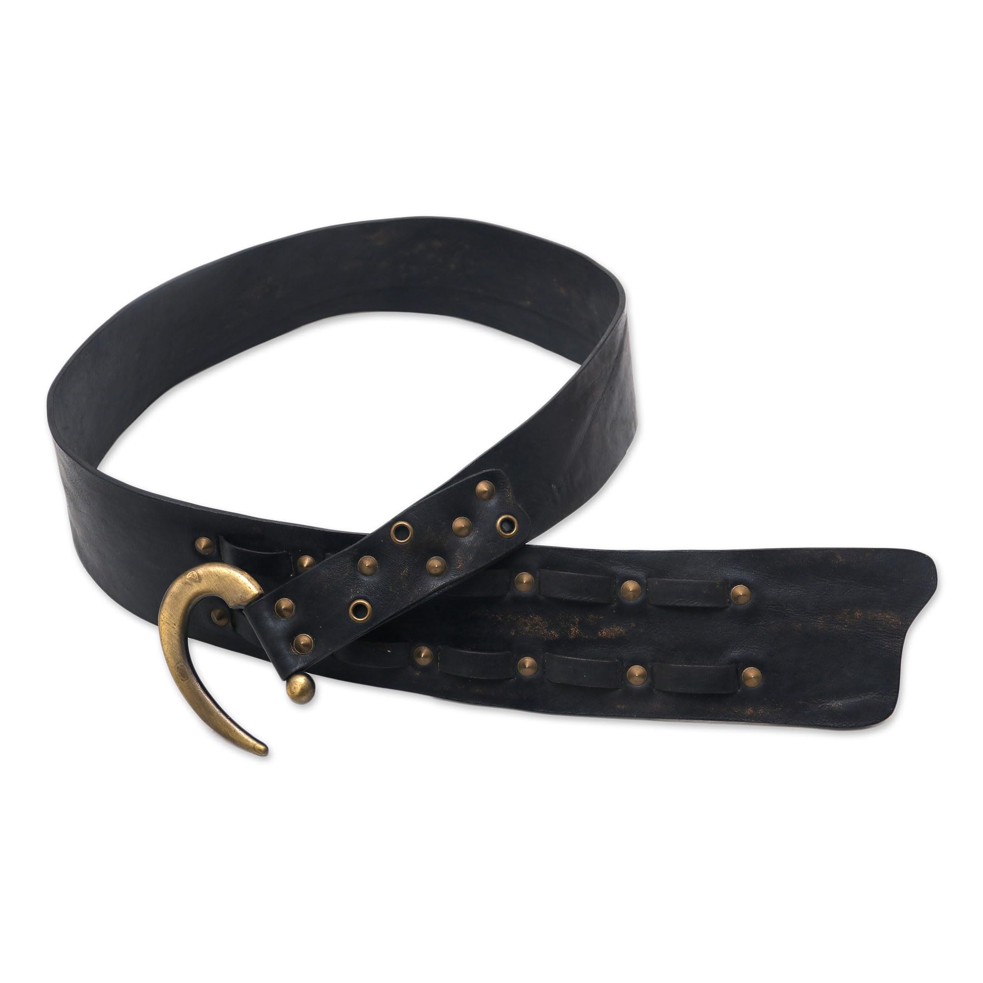 Handmade Leather Belt with Iron Studs & Contemporary Hook - Artisan Crafted in Indonesia - Stylish & Durable for Casual & Formal Wear