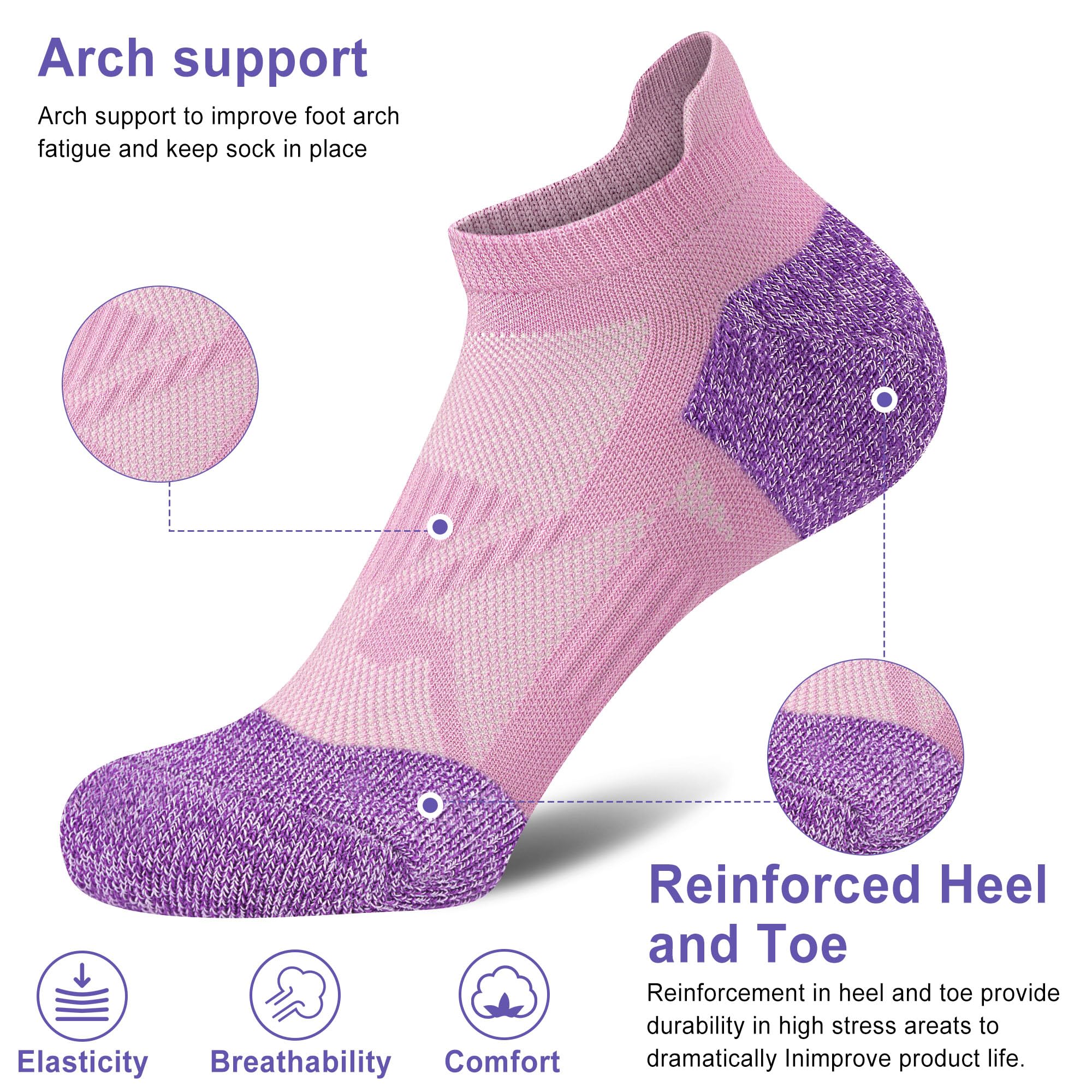 Gonii Women's No Show Ankle Socks - 5-6 Pairs Breathable Running Athletic Socks with Compression & Cushioning - Perfect for Workouts, Jogging & Daily Wear