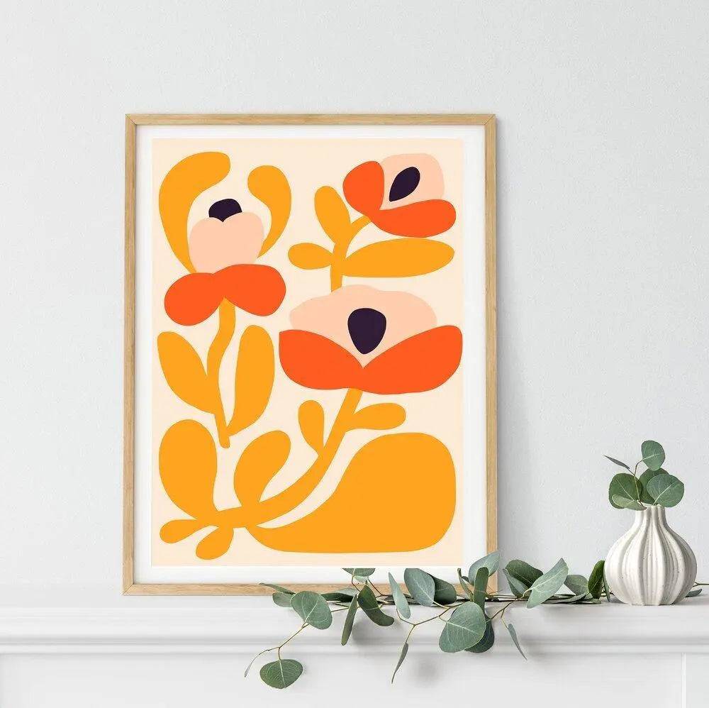 Happy Flowers Modern Wall Art Print - Vibrant Floral Canvas Painting for Home & Office Decor - Perfect for Living Room, Bedroom, and Workspace