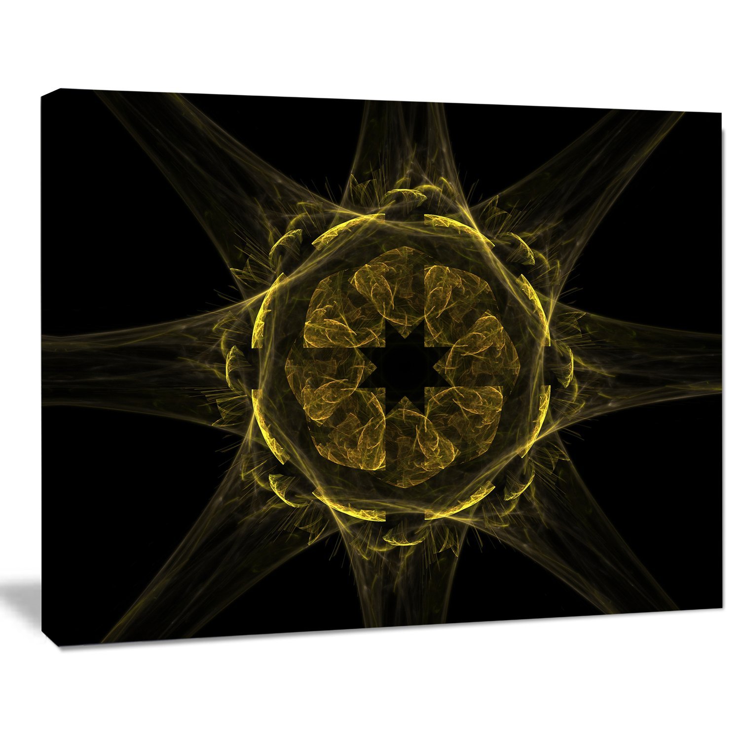 Glowing Golden Radial Fractal Flower Art Print - Modern Floral Canvas Wall Decor for Living Room, Bedroom & Office