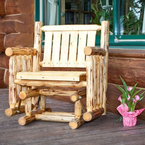 Montana Log Single Seat Glider - Rustic Wooden Porch Swing Chair for Outdoor Relaxation | Perfect for Patio, Garden, Deck & Backyard Lounging