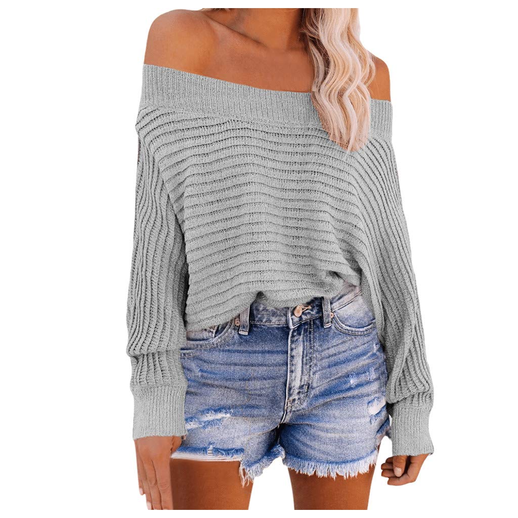 Women's Oversized Boat Neck Off-Shoulder Waffle Knit Sweater - Long Batwing Sleeve Dolman Pullover Jumper Top - Casual Loungewear for Fall & Winter