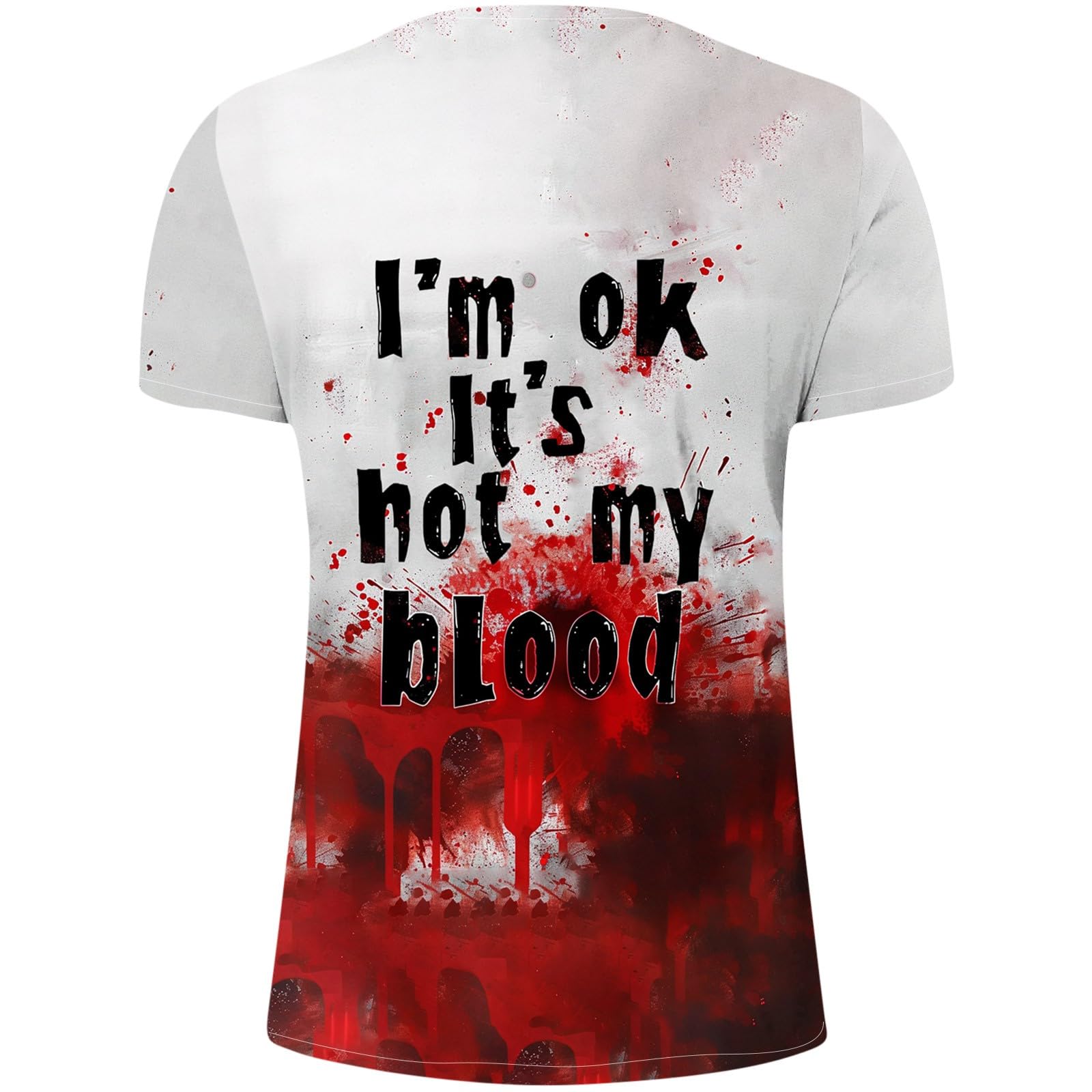 Halloween Graphic T-Shirt for Men - Funny 'I'm OK It's Not My Blood' Short Sleeve Novelty Tee | Perfect for Costume Parties, Horror Events & Casual Wear