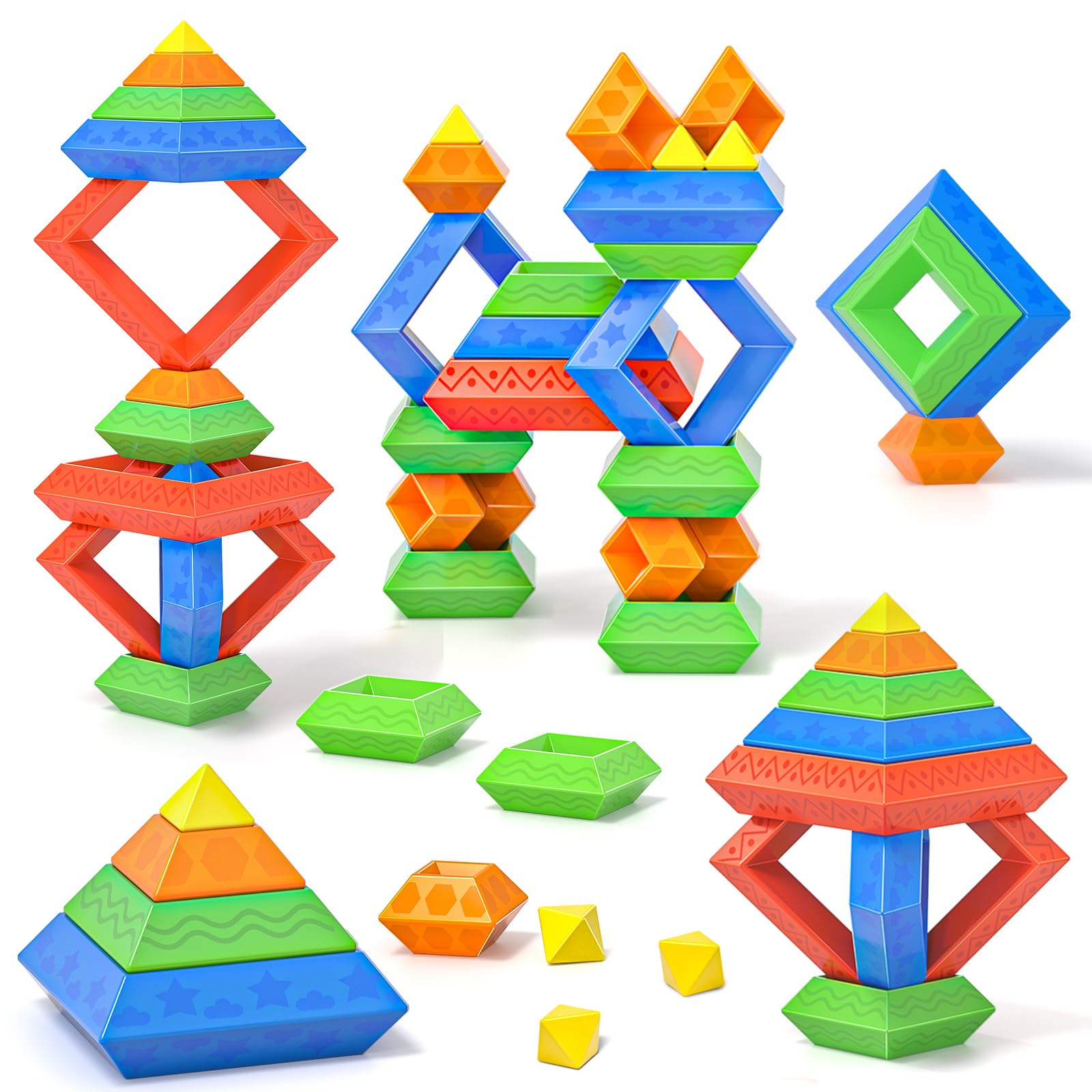STEM Educational Building Blocks for Toddlers 1-6 Years - 30PCS Pyramid Stacking Toys for Preschool Learning, Sensory Development & Birthday Gifts | Perfect for Classroom, Daycare & Home Playtime