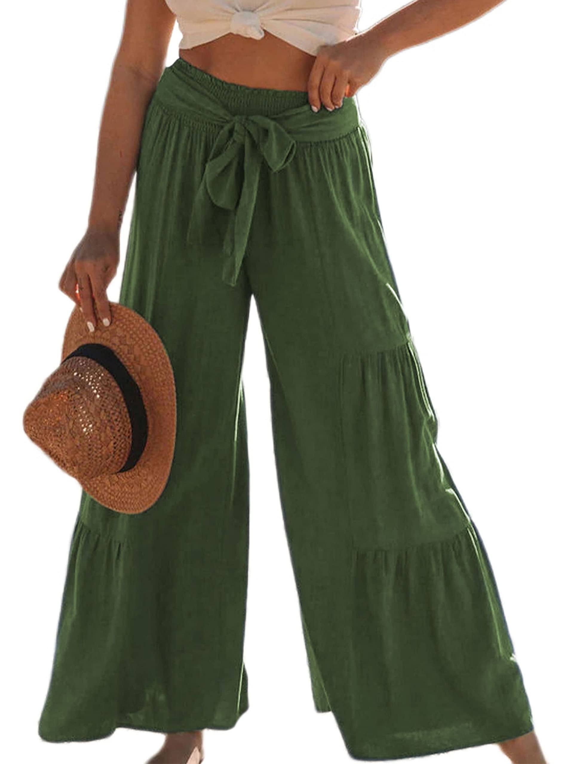 Xiaoxuemeng Women's Tiered Palazzo Pants - Flowy Elastic High Waist Wide Leg Beach Pants for Summer Vacation, Yoga, Travel & Casual Wear