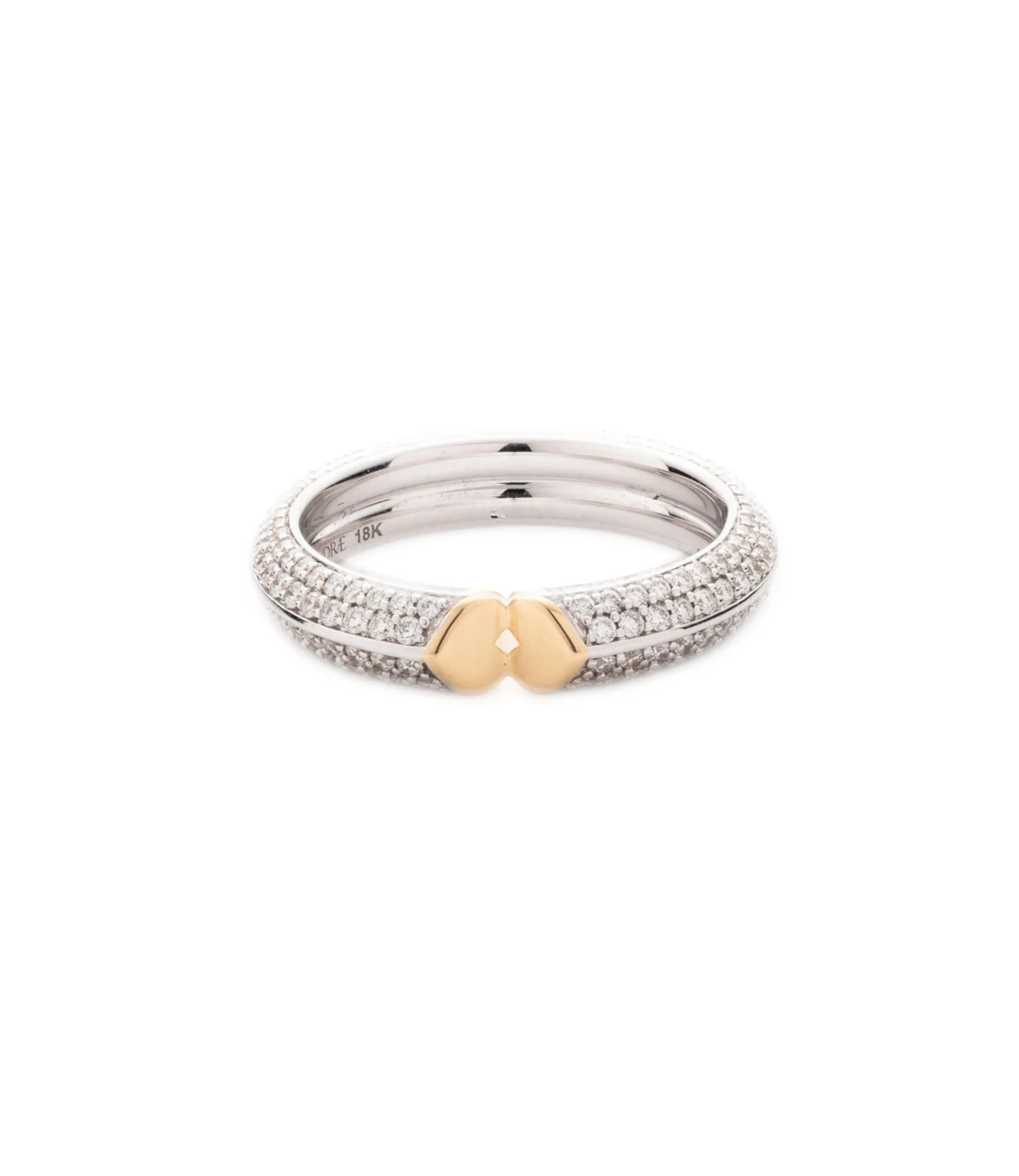 Strong Heart Band Ring - 14K Mixed Gold with Pave Diamonds for Women | Elegant Jewelry Gift for Valentine's Day, Anniversary & Special Occasions