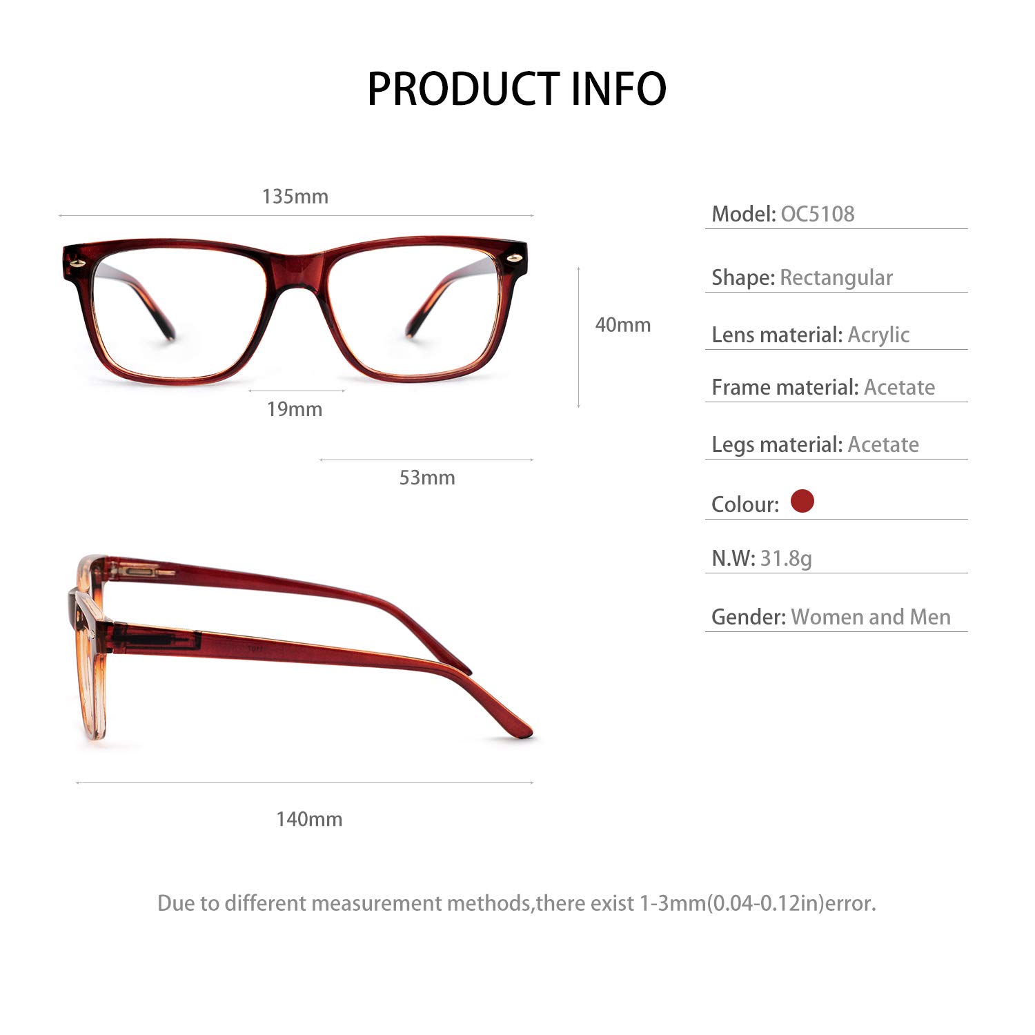Stylish OCCI CHIARI Reading Glasses for Women & Men - Fashionable Eyewear Frames for Reading, Working & Daily Use