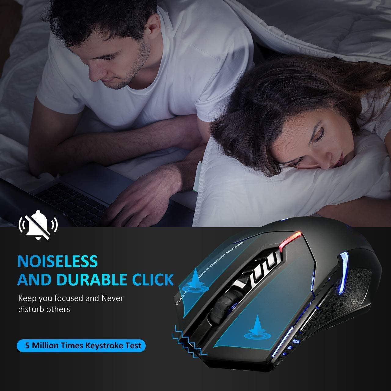 PC066 Wireless Gaming Mouse with Backlit RGB, Silent Click, Ergonomic Design for PC & Laptop - Perfect for Gaming, Office Work & Late-Night Use