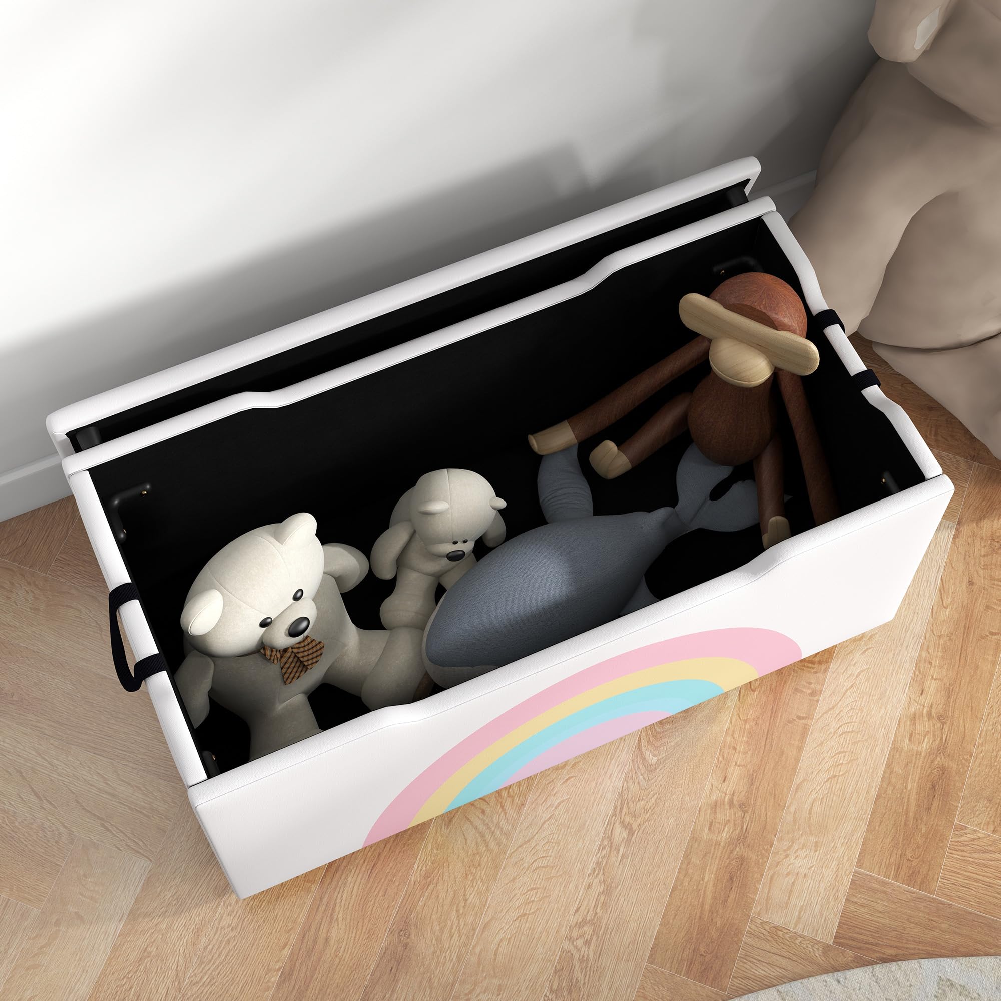 Qaba Kids Toy Storage Box - Lightweight Toy Organizer with Lid & Handles for Nursery, Playroom, Bedroom - 29.5 x 14.5 x 15 Inches White Toy Chest for Boys & Girls Ages 3-8 - Perfect for Organizing Legos, Stuffed Animals & Kids Toys