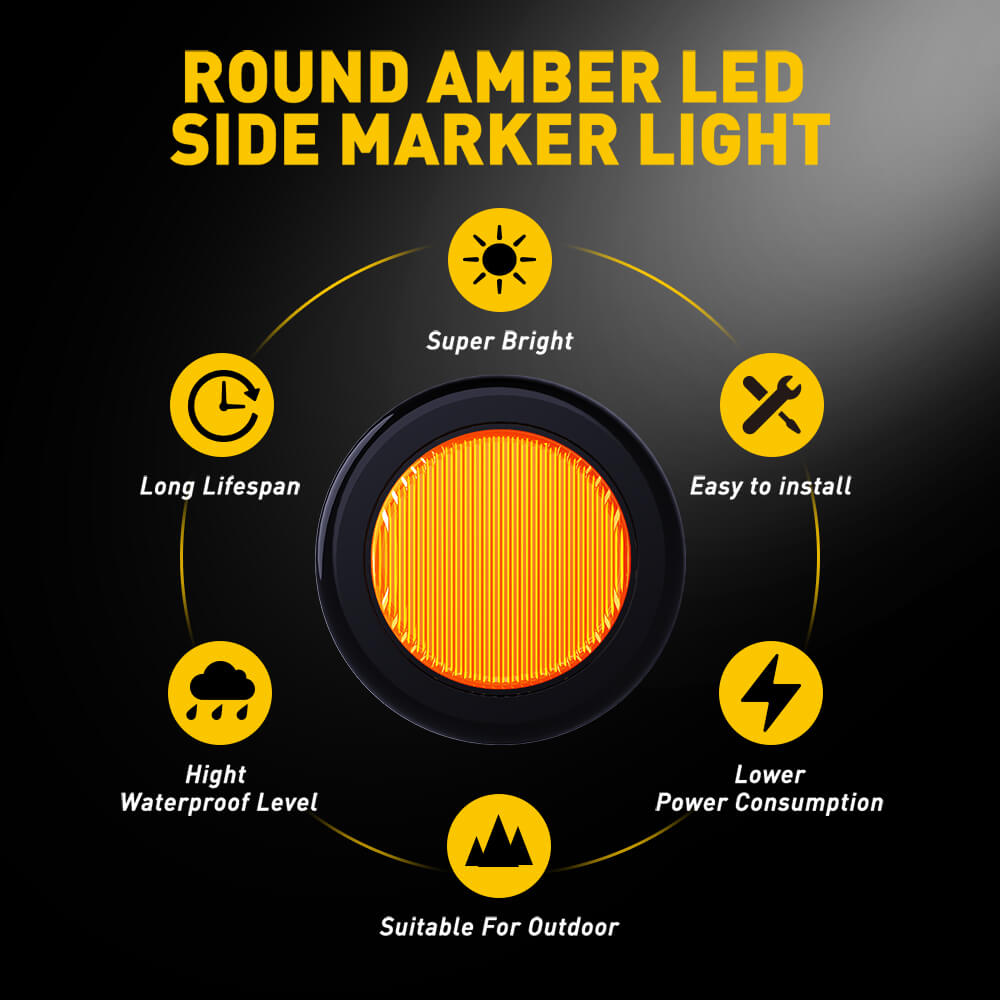 10PCS 2 Inch Round LED Side Marker Lights for Truck Trailer - 12V Red/Yellow/White - Durable Waterproof Clearance Lights for Semi Trailers, Boats, RVs & Off-Road Vehicles