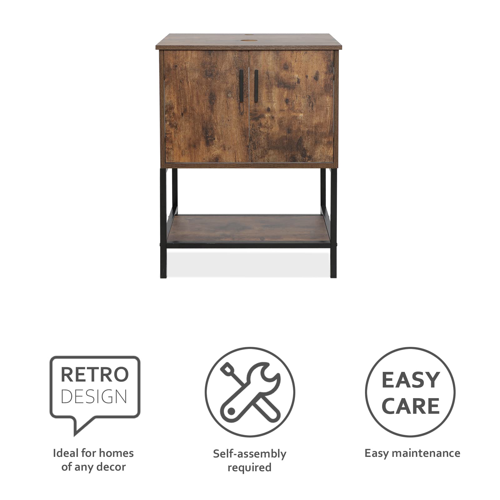 Eclife 24 Inch Modern Bathroom Vanity with Metal Stand & Bottom Shelf - Rustic Brown Freestanding Cabinet (Sink Not Included) | Perfect for Small Bathrooms, Powder Rooms & Apartment Renovations