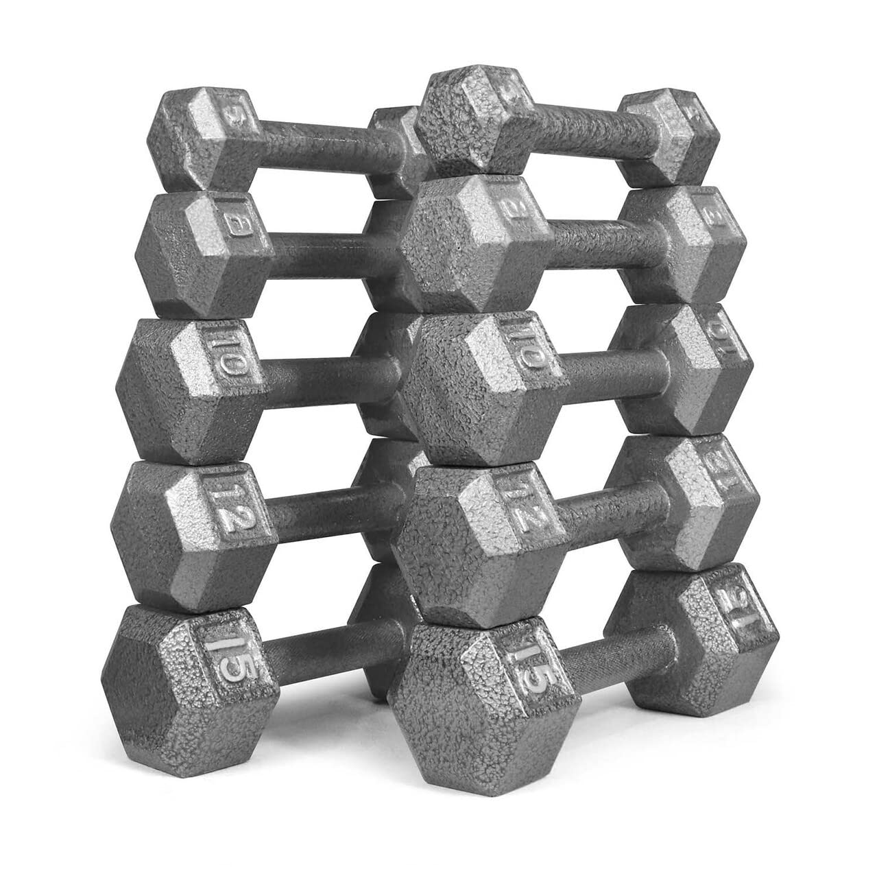 CAPHAUS Cast Iron Hex Dumbbell Set - Heavy Duty Strength Training Weights for Home Gym, Men & Women - Solid Hexagon Grey Free Weights (With/Without Rack Options) - Perfect for CrossFit, HIIT & Full-Body Workouts