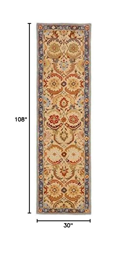 Allen Home Handmade 100% Wool & Cotton Traditional Area Rug 2.5’x9’ – Alvira Beige – Soft & Durable Floor Carpet for Living Room, Bedroom, Dining Room – Perfect for Home Decor & Cozy Spaces