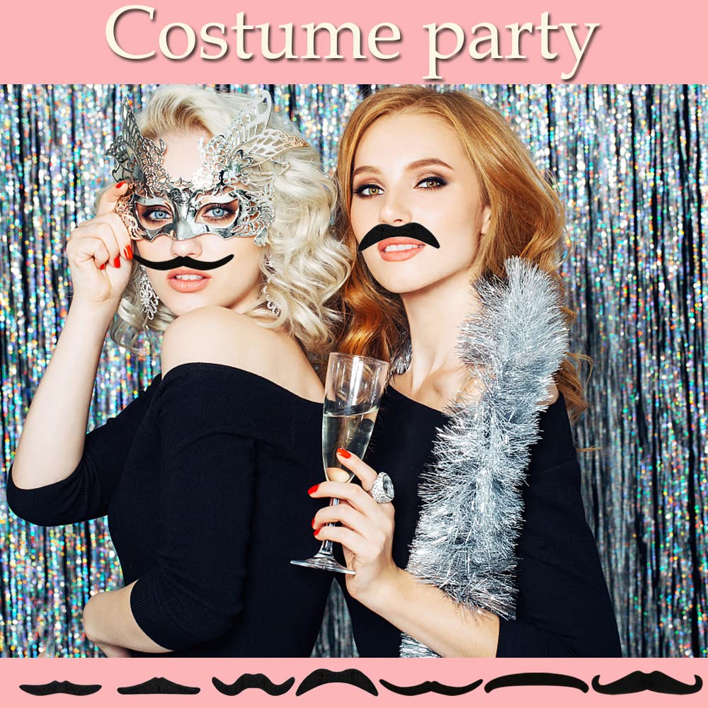 40Pcs Self-Adhesive Fake Mustaches - Black Costume Mustaches for Halloween, Cosplay, Themed Parties & Dress-Up Fun - Perfect for Costume Parties, Halloween, Role Play & Photo Props
