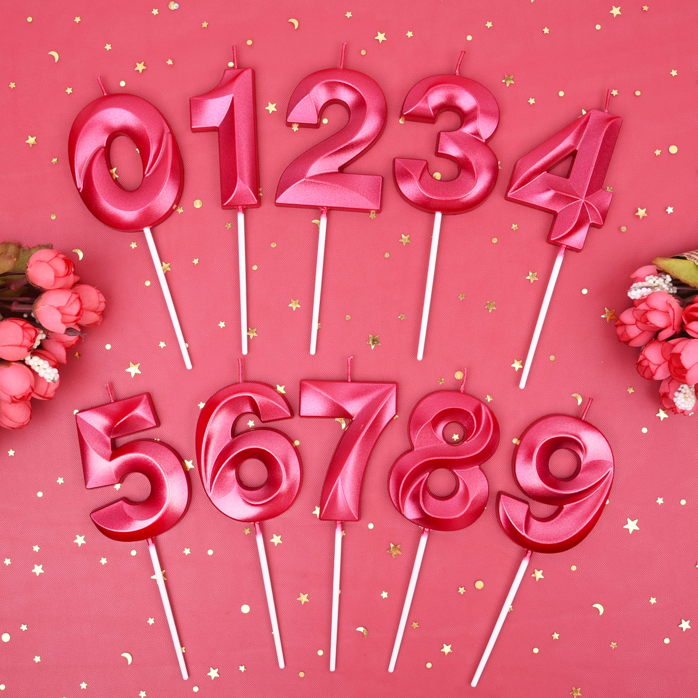 PHD CAKE 2.76 Inch Diamond Red Number 6 Birthday Candles - Premium Red Number Cake Candles for Birthday Party Decorations & Celebration (Perfect for Cakes, Cupcakes, and Dessert Toppings)