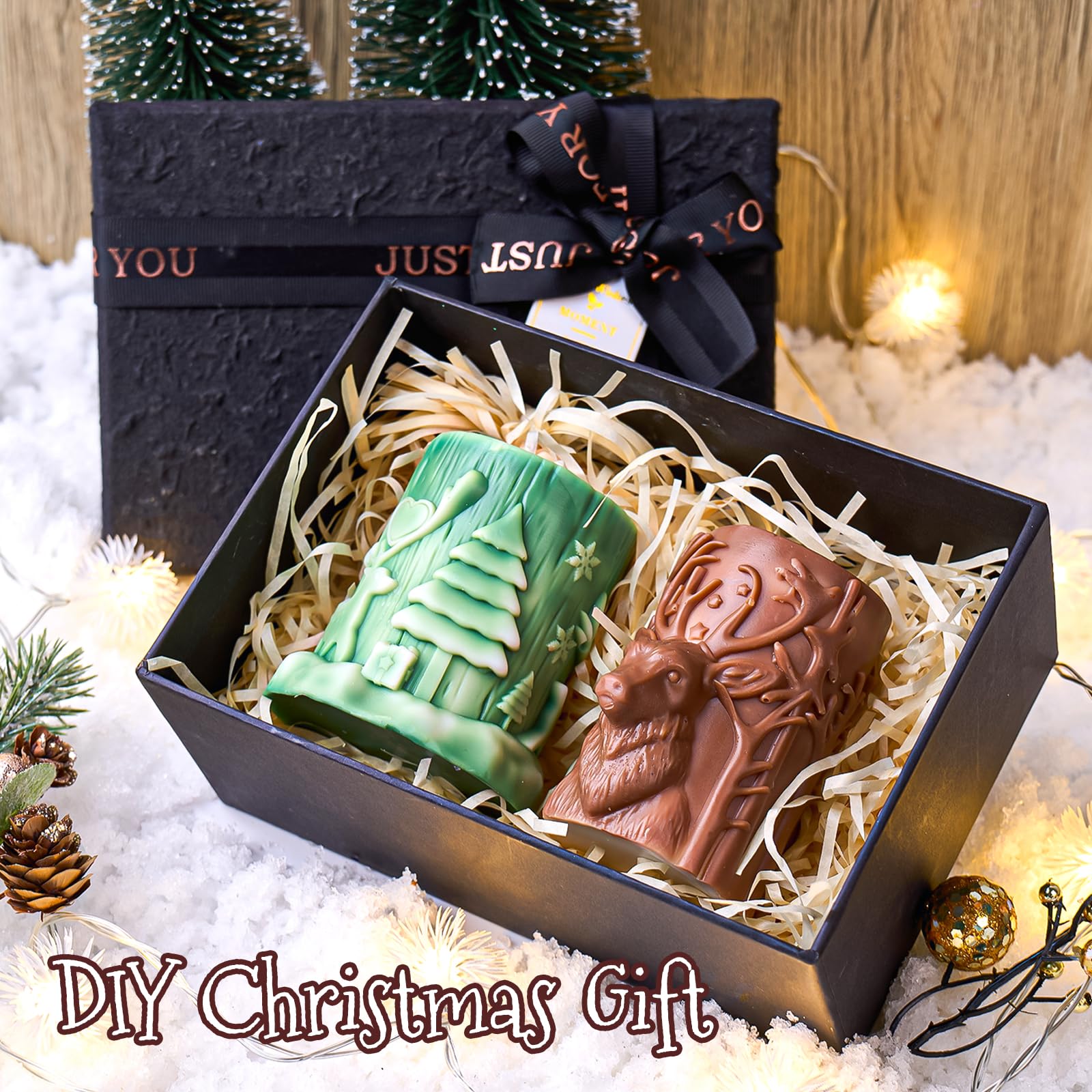 Christmas Elk & Reindeer Silicone Candle Molds Set - DIY Cylinder Pillar Wax Molds for Holiday Candle Making, Resin Soap & Plaster Crafts - Perfect for Xmas Decor, Handmade Gifts & Home Decorations (Includes Tools) - Great for Holiday Parties, DIY Projects & Festive Home Ambiance