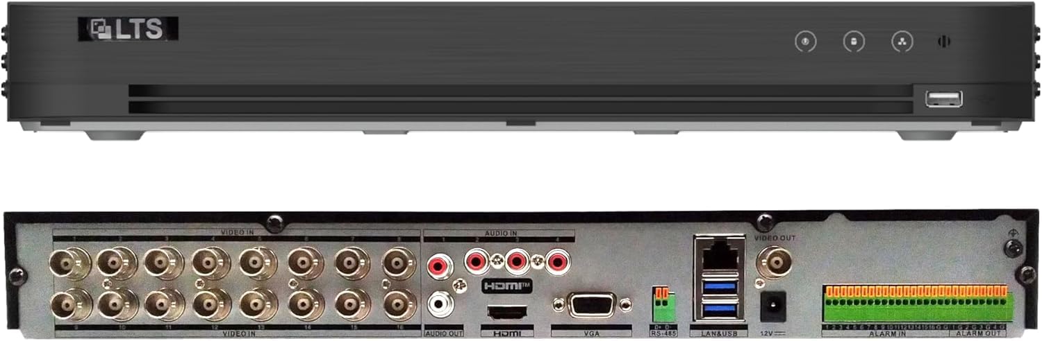 16 Channel 5-in-1 Pentabrid Security DVR Recorder - 8MP HD TVI/CVI/AHD/CVBS/IP Analog Surveillance System with H.265 Pro+ Compression, 4K HDMI Output (Hard Drive Not Included) - Ideal for Home Security, Business Monitoring & CCTV Surveillance