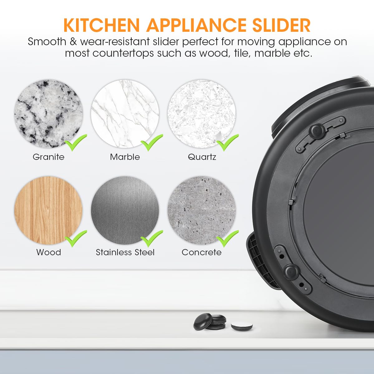 **Aieve Black Appliance Sliders – 16 Pcs Self-Adhesive Furniture Movers, Heavy Duty Countertop Caster Wheels for Kitchen & Home Organization – Perfect for Refrigerators, Washers & Cabinets**    *(Use Cases: Easily move heavy appliances like refrigerators, washing machines, or cabinets for cleaning & rearranging without scratching floors.)*