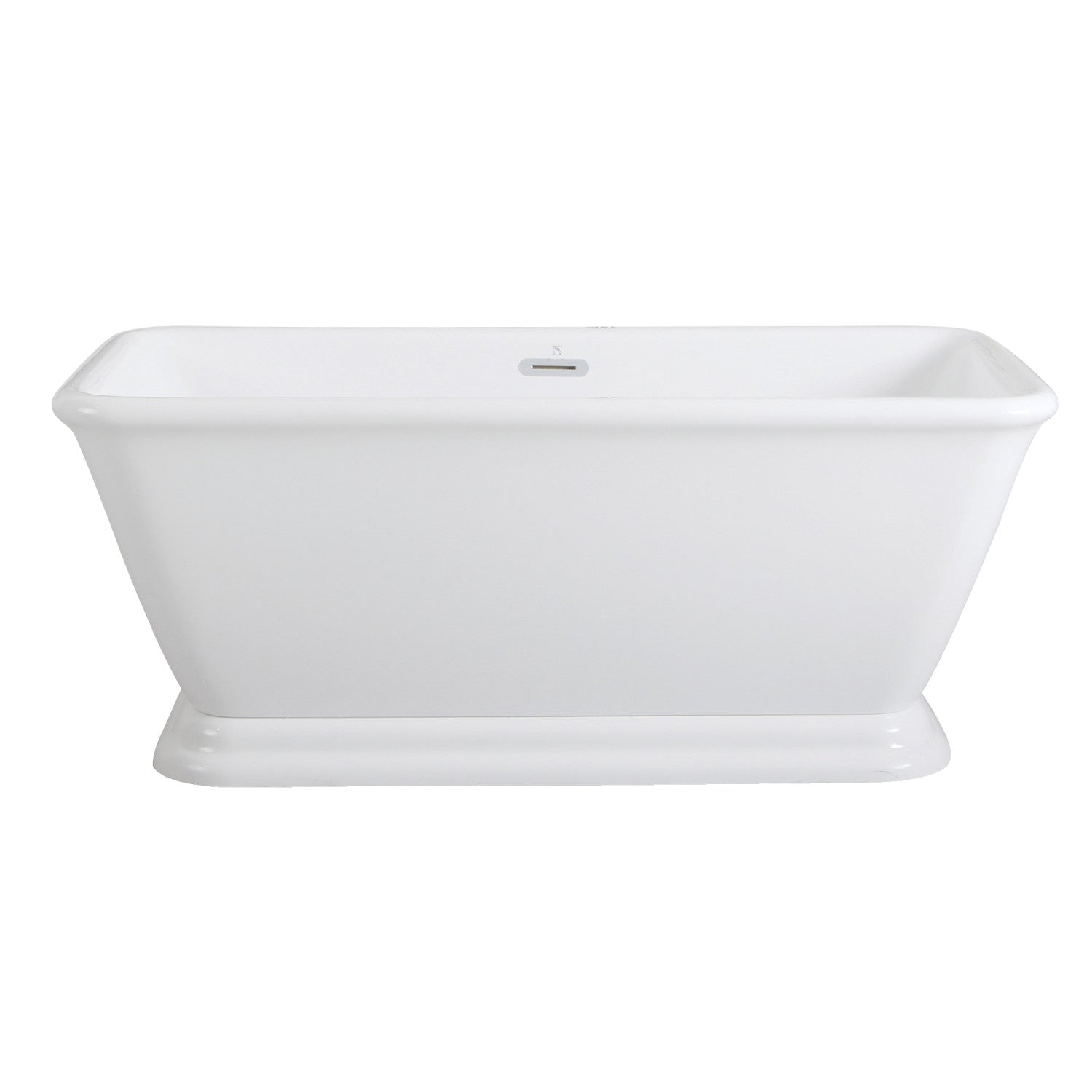 Aqua Eden 66 Inch Acrylic Oval Rectangular Double Ended Pedestal Bathtub - Glossy White Freestanding Soaking Tub with Drain (No Faucet Holes) for Luxury Bathroom & Spa Relaxation at Home