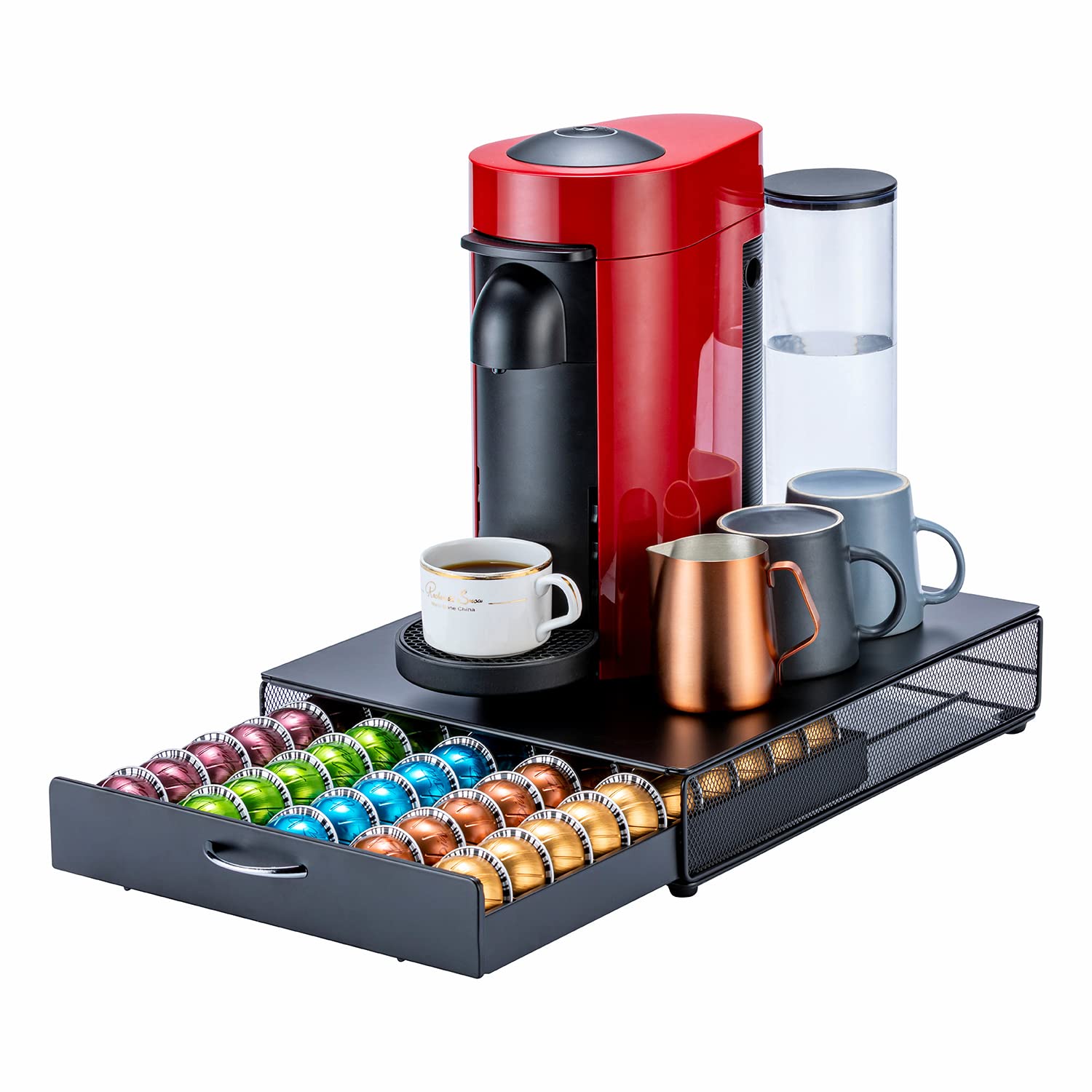 Premium Nespresso Vertuo Pod Holder - 50-Capacity Black Metal Coffee Pod Organizer & Stand for Espresso Machine | Modern Design for Kitchen & Office Use
