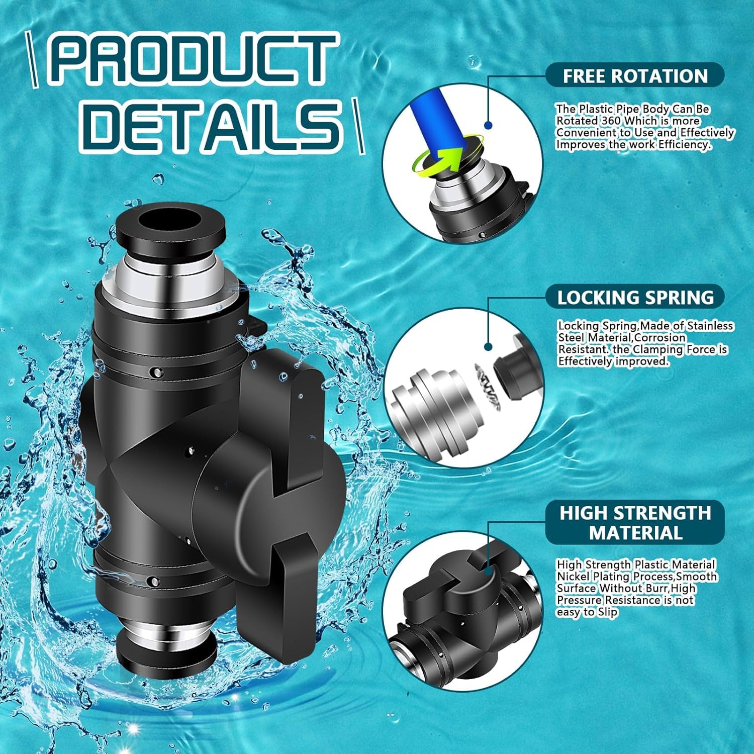 1/4 Inch OD Pneumatic Ball Valve Push to Connect Fittings - 6-Pack for Air Flow Control in PVC Systems | Quick Connect Union for Air Hoses | Ideal for Compressed Air Tools, HVAC, and Industrial Applications