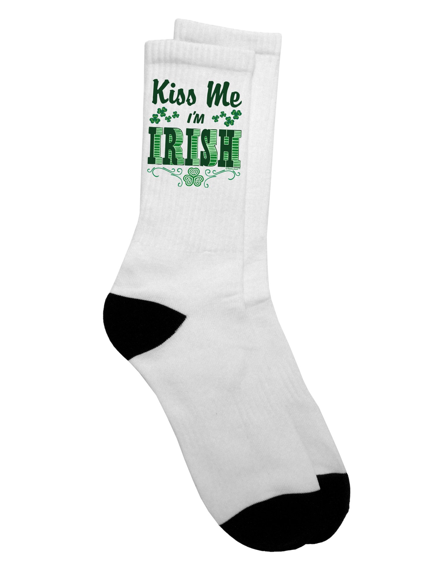 TooLoud Kiss Me I'm Irish St. Patrick's Day Adult Crew Socks - Fun Novelty Socks for Men & Women - Perfect for St. Paddy's Day Parties & Irish-Themed Events