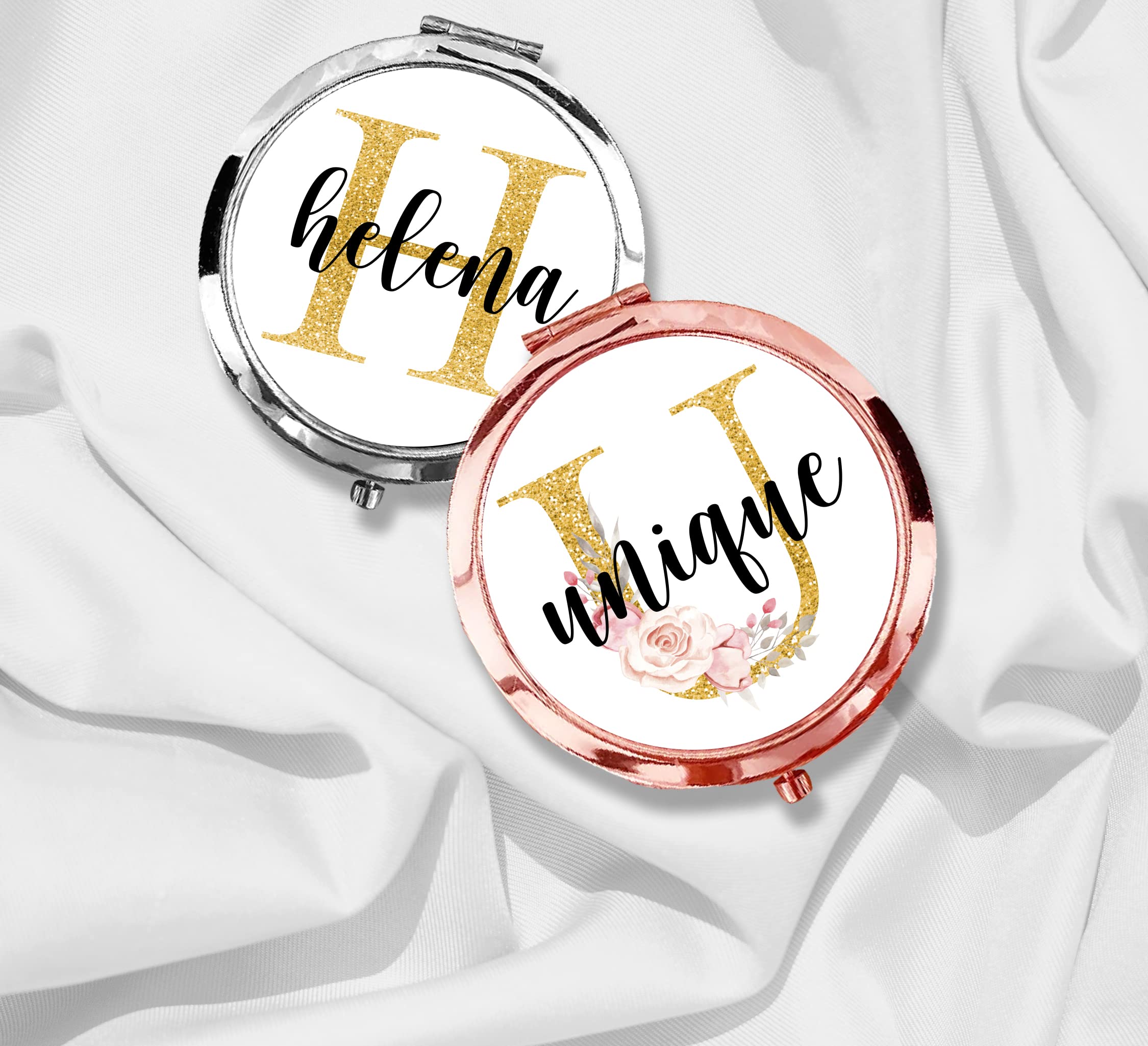 Custom Initial Compact Mirror - Personalized Bridesmaid Gift for Travel & Weddings