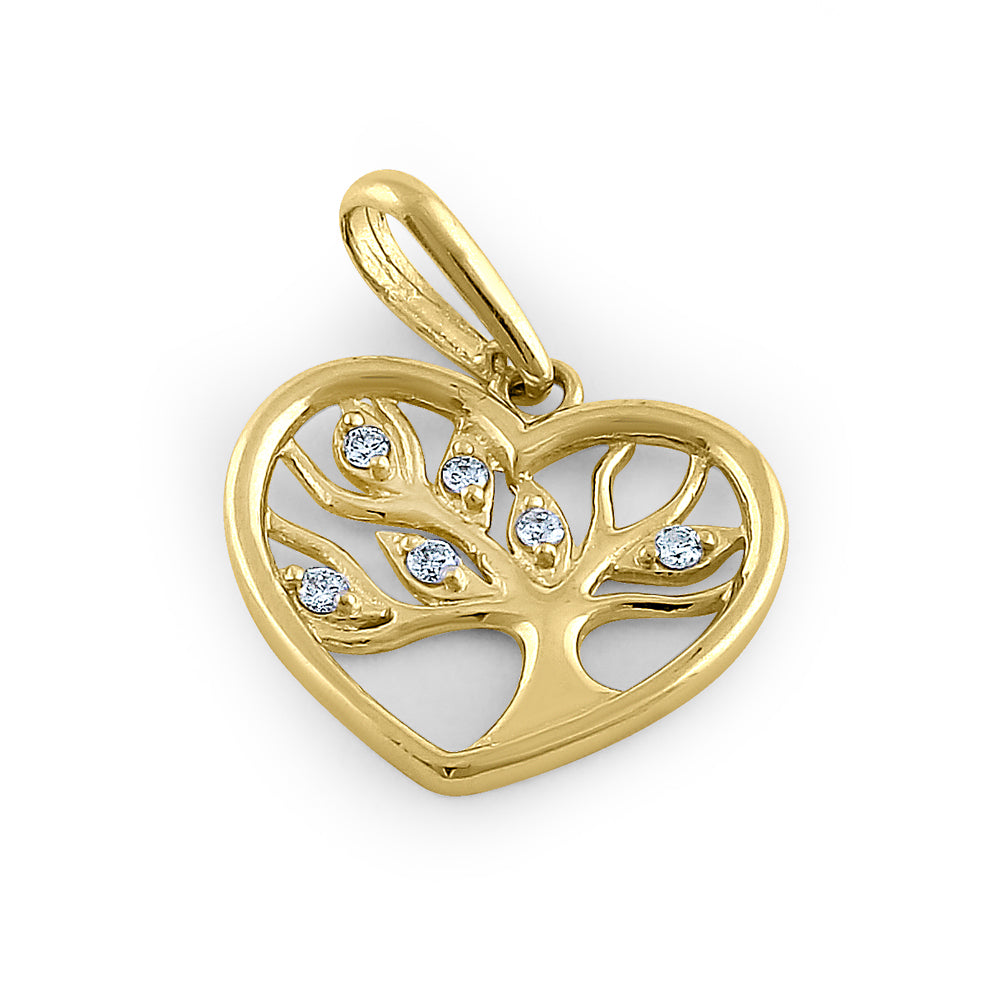 14K Yellow Gold Tree of Life Heart Diamond Pendant Necklace - Elegant Jewelry Gift for Women, Perfect for Anniversaries, Birthdays & Special Occasions