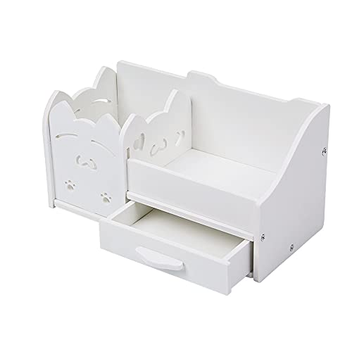 XWWDP 4 Grid Wooden Desk Organizer - Multi-Function Pen Holder & Pencil Case with Phone Stand for Office, School & Home Workspace Organization