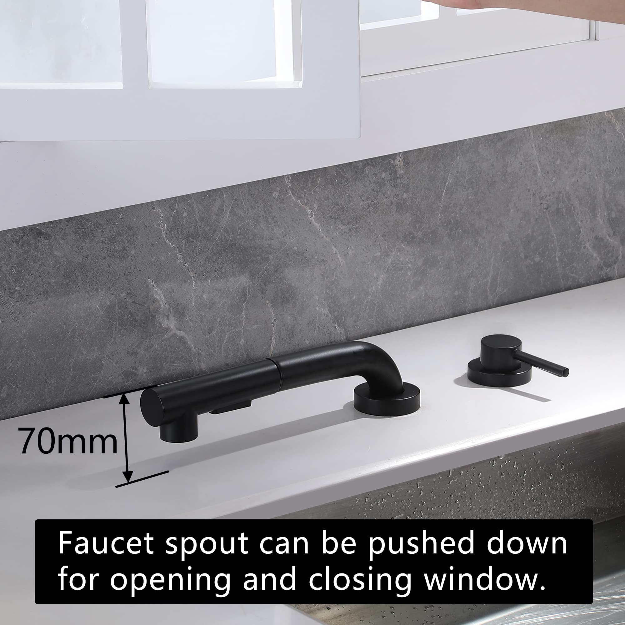 Sumerain Black 2-Hole Kitchen Sink Faucet with Pull-Out Sprayer and Single Handle - Modern Side Spray Design for Easy Dishwashing and Food Prep