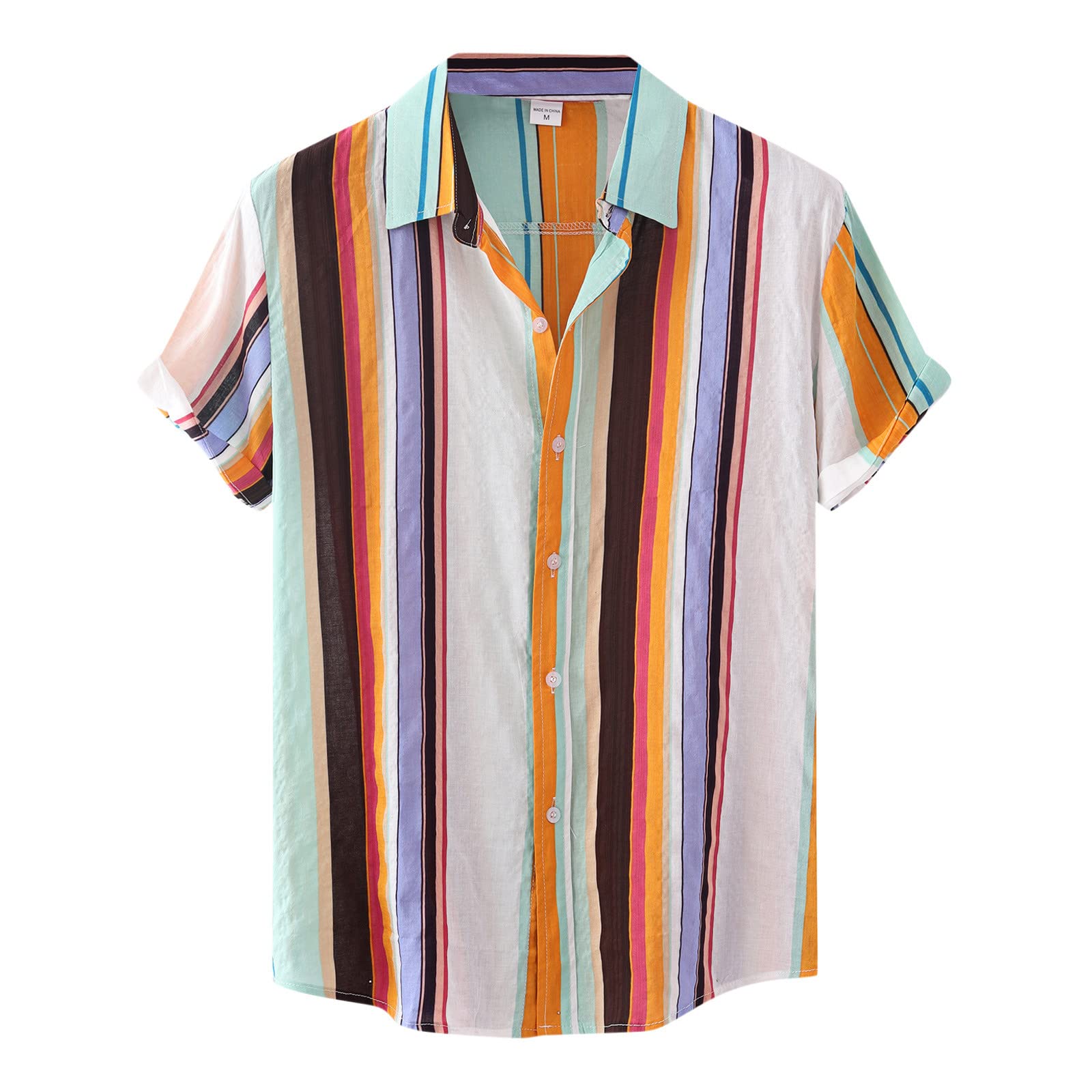 Men's Casual Short Sleeve Button Down Shirt with Stripe Print - Breathable Cotton Top for Work, Dating & Summer Outfits
