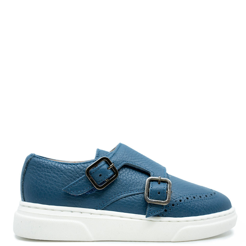 Blublonc Blue Pebbled Wingtip Dress Sneakers for Men - Stylish Casual & Formal Shoes for Work, Wedding, Office & Everyday Wear