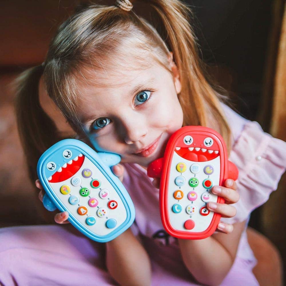 Baby Shark Musical Phone Toy with Lights & Sounds - Teething & Learning Toy for Babies & Toddlers - Interactive Educational Toy for Playtime & Early Development (Red)