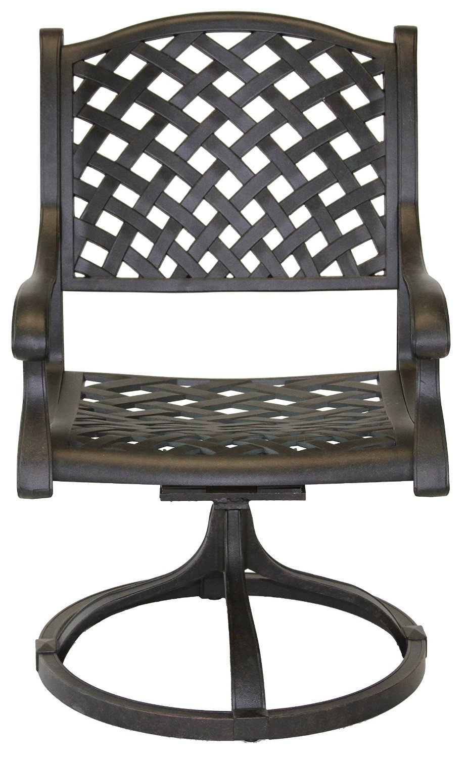 Dark Bronze Cast Aluminum Nassau Outdoor Patio 4 Swivel Rocker Dining Chairs with Walnut Cushions - Perfect for Backyard, Garden & Poolside Relaxation