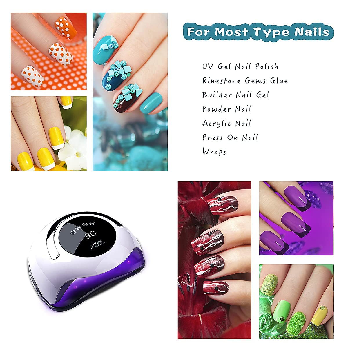 Professional 120W UV LED Curing Lamp - Fast Gel Nail Dryer Machine with 4 Timer Settings & Touch Screen for Salon & Home Use (White) - Perfect for Nail Art, Manicures & Pedicures