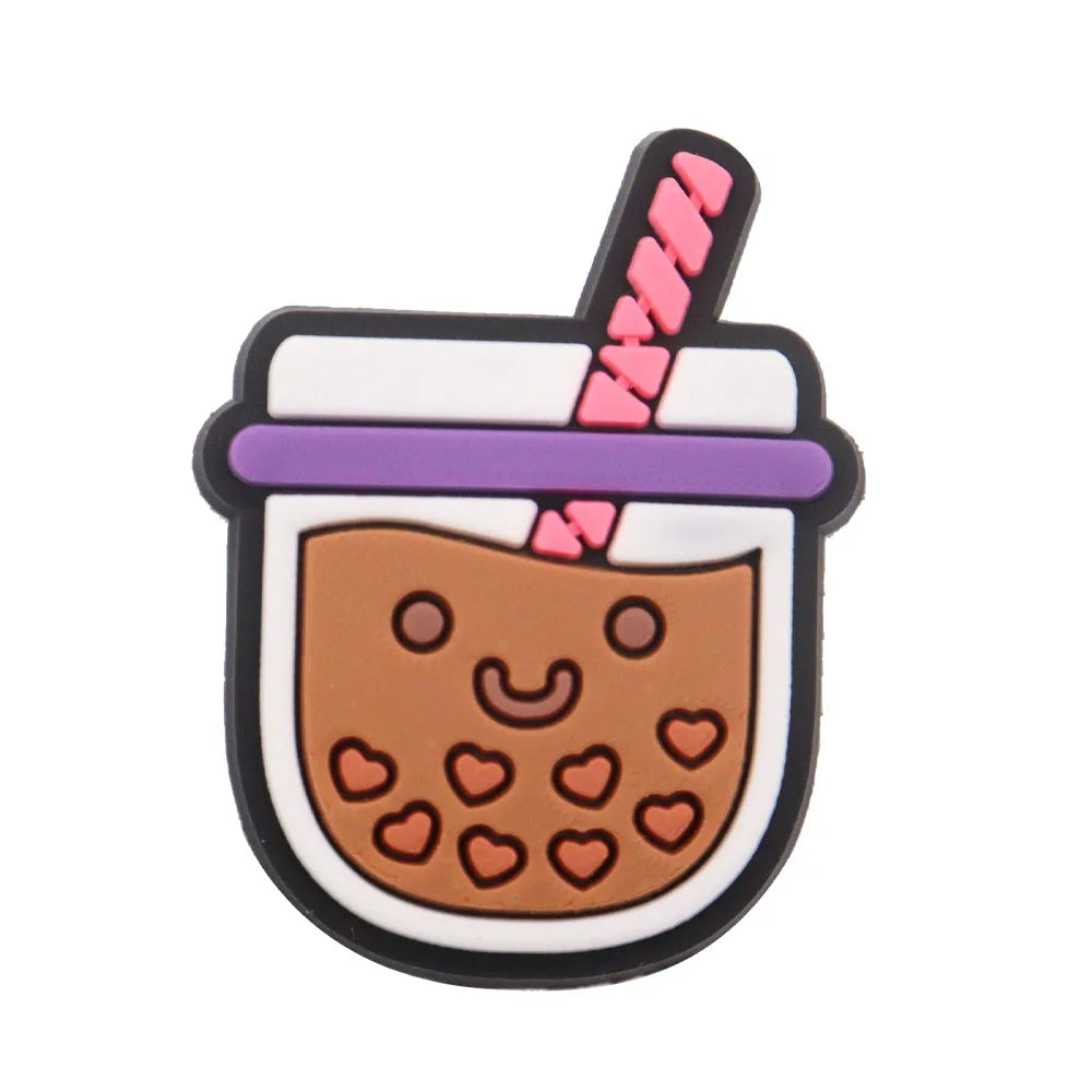 1PCS PVC Shoe Charms - Cute Bubble Tea Drink Rabbit Heart Sandals Decoration for Wristbands & Slippers | Fun Accessories for Kids, Girls Gift Ideas | Perfect for DIY Crafts, Party Favors & Fashion Styling